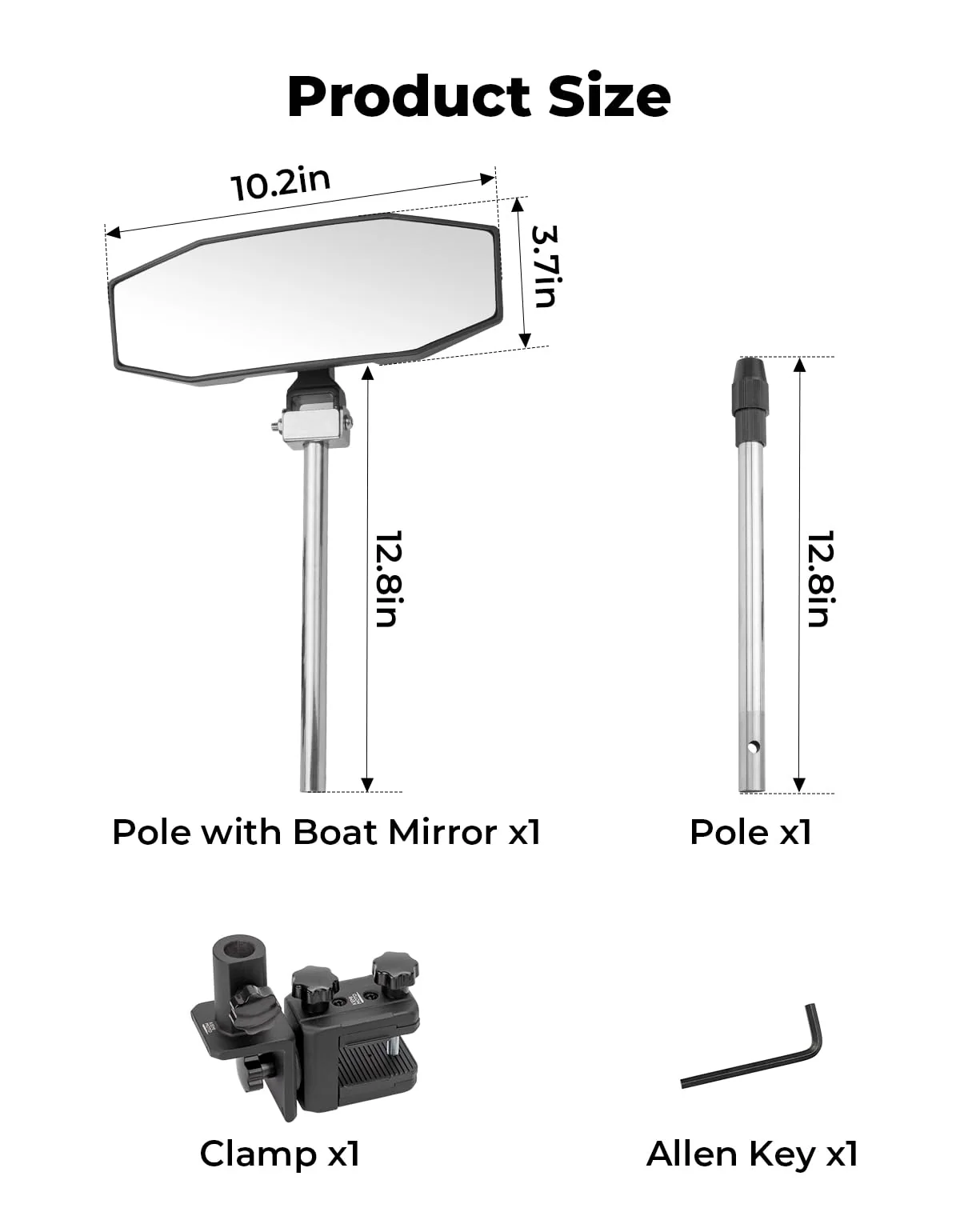 360° Adjustable Boat Rear Mirror with Telescoping Pole 4.5"x8" - Image 13