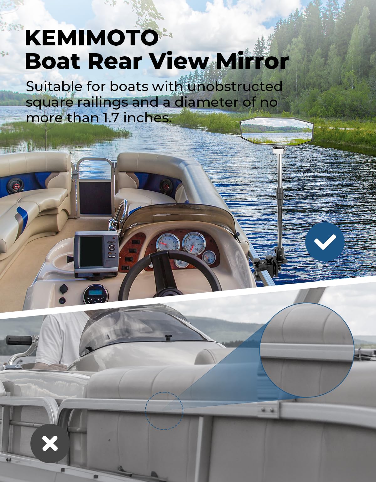 360° Adjustable Boat Rear Mirror with Telescoping Pole 4.5"x8" - Image 14