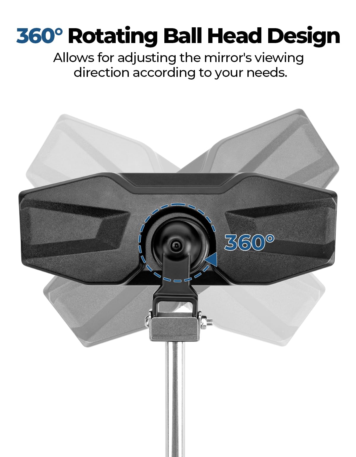 360° Adjustable Boat Rear Mirror with Telescoping Pole 4.5"x8" - Image 4