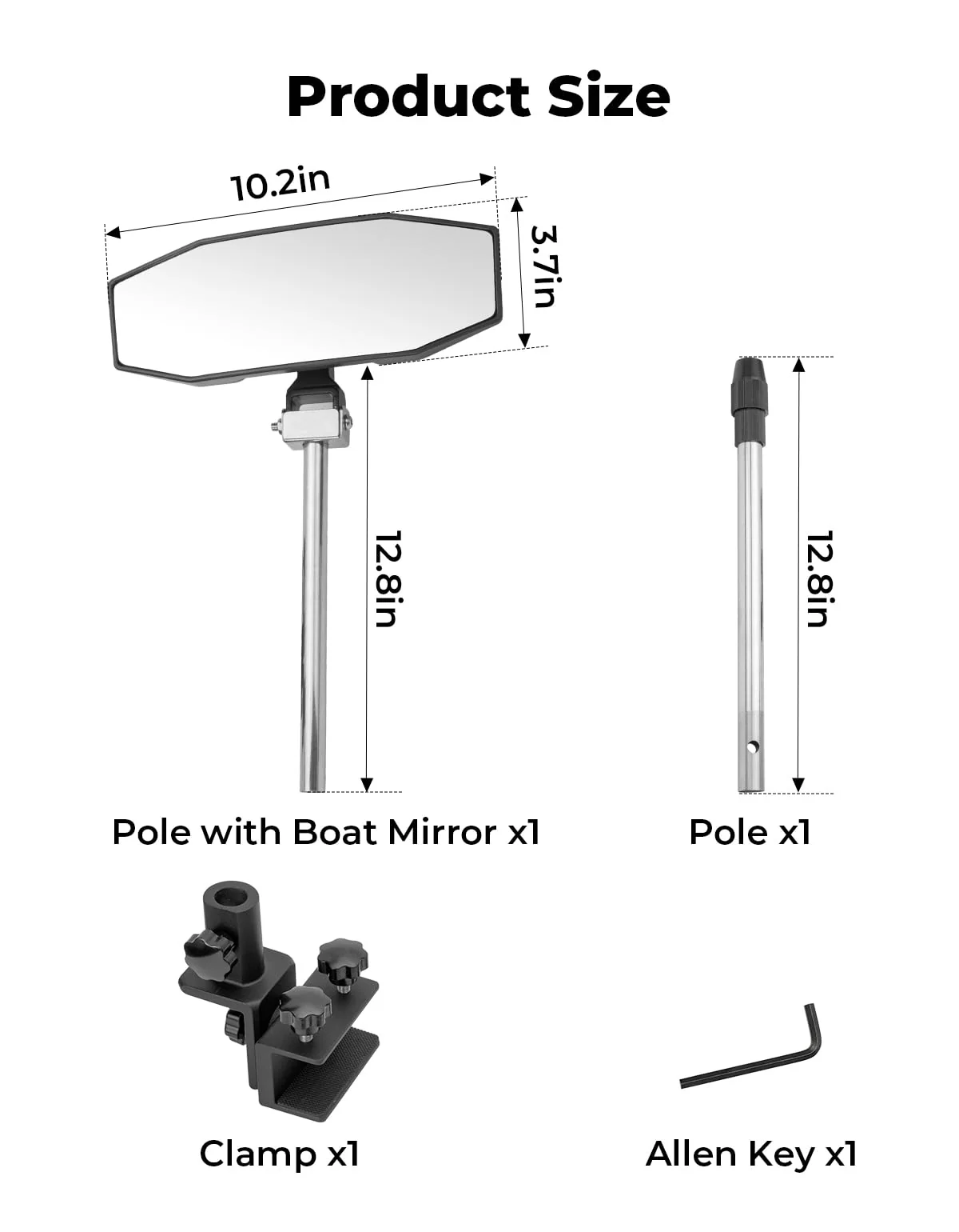 360° Adjustable Boat Rear Mirror with Telescoping Pole 4.5"x8" - Image 6
