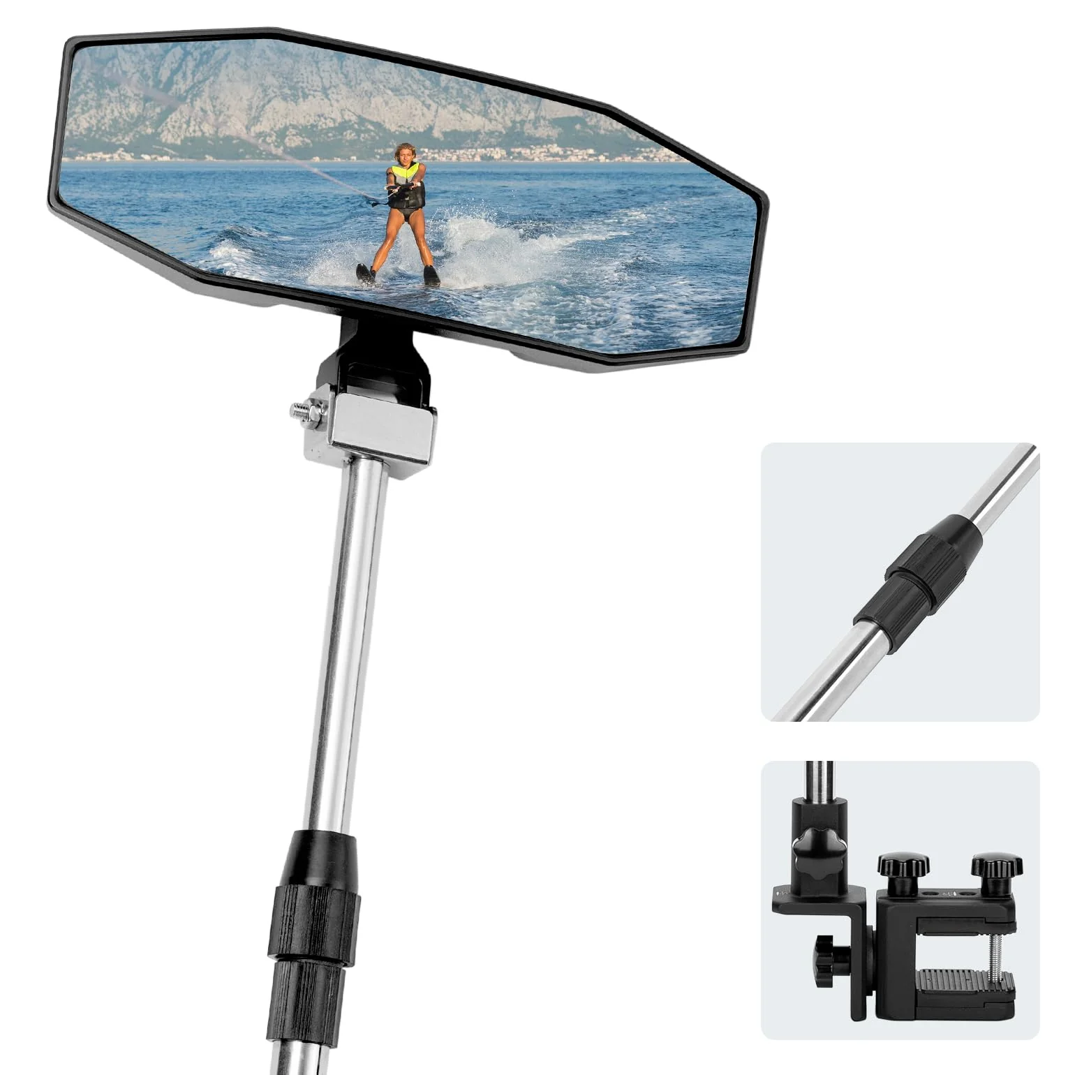360° Adjustable Boat Rear Mirror with Telescoping Pole 4.5"x8" - Image 8