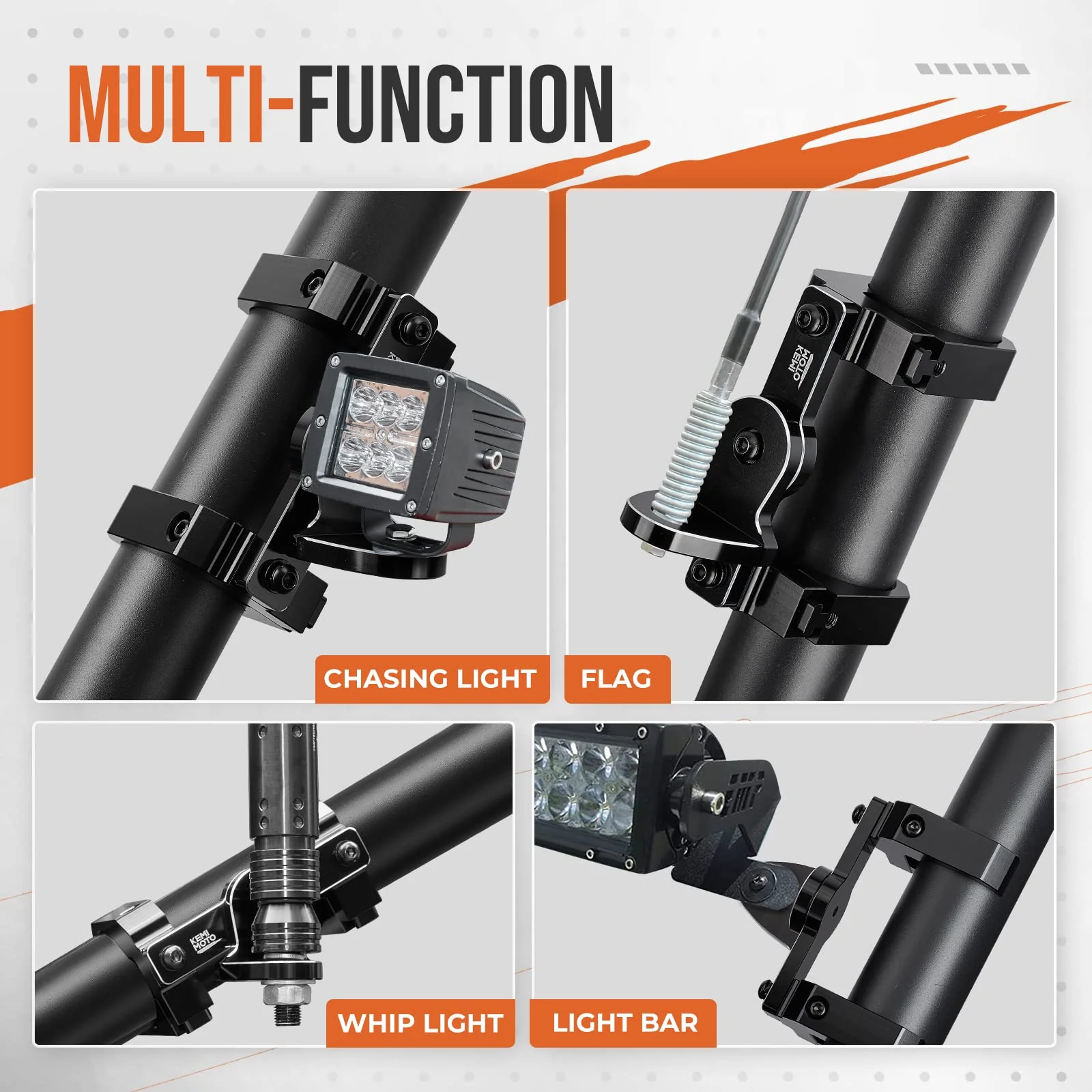 Aluminum UTV Whip Light Mount for 1.5 to 2" Roll Cage - Image 5