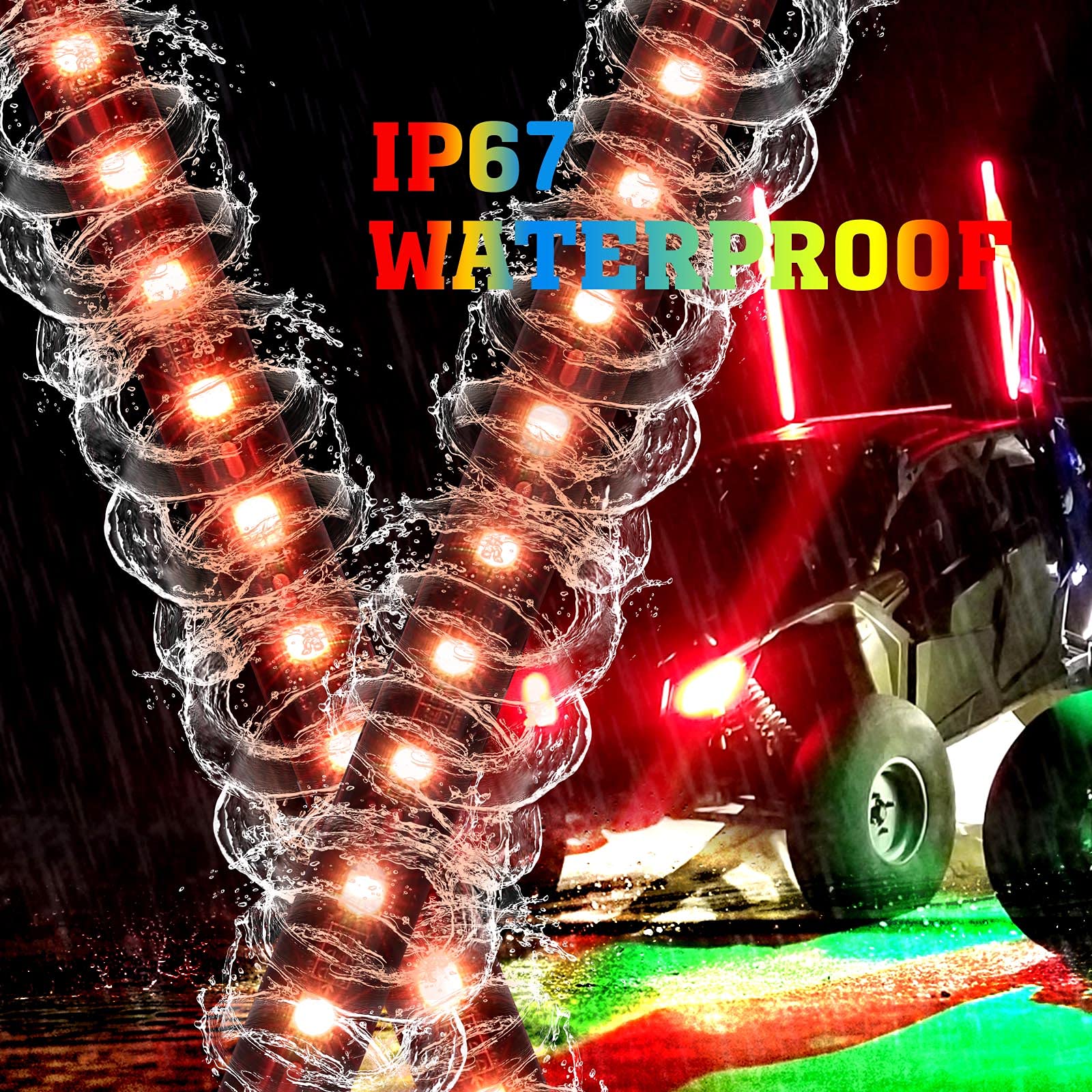 2pcs 4FT Black Limited LED Whip Light with RF Remote Control - Image 3