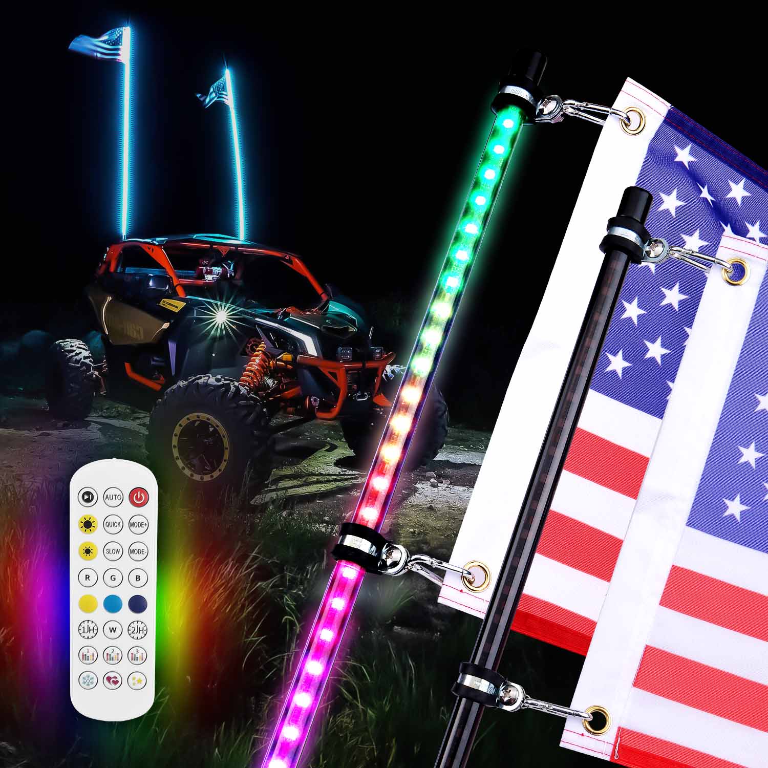 2pcs 4FT Black Limited LED Whip Light with RF Remote Control - Image 8