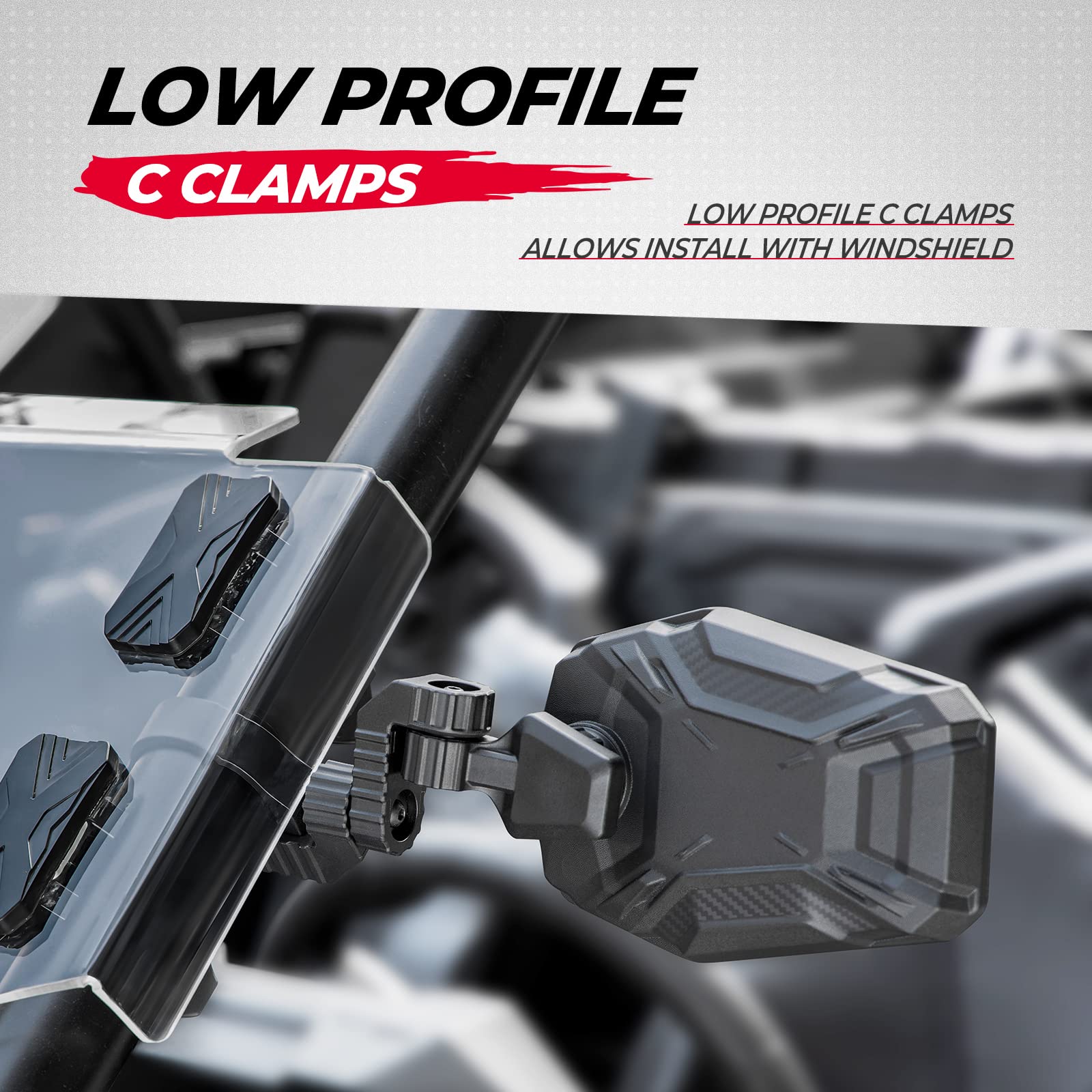 UTV Side Mirrors Fit 1.65"-2" Roll bar for RZR/ X3/ Pioneer/ Talon/ Kawasaki/ CFMOTO (1 pair) - Image 4