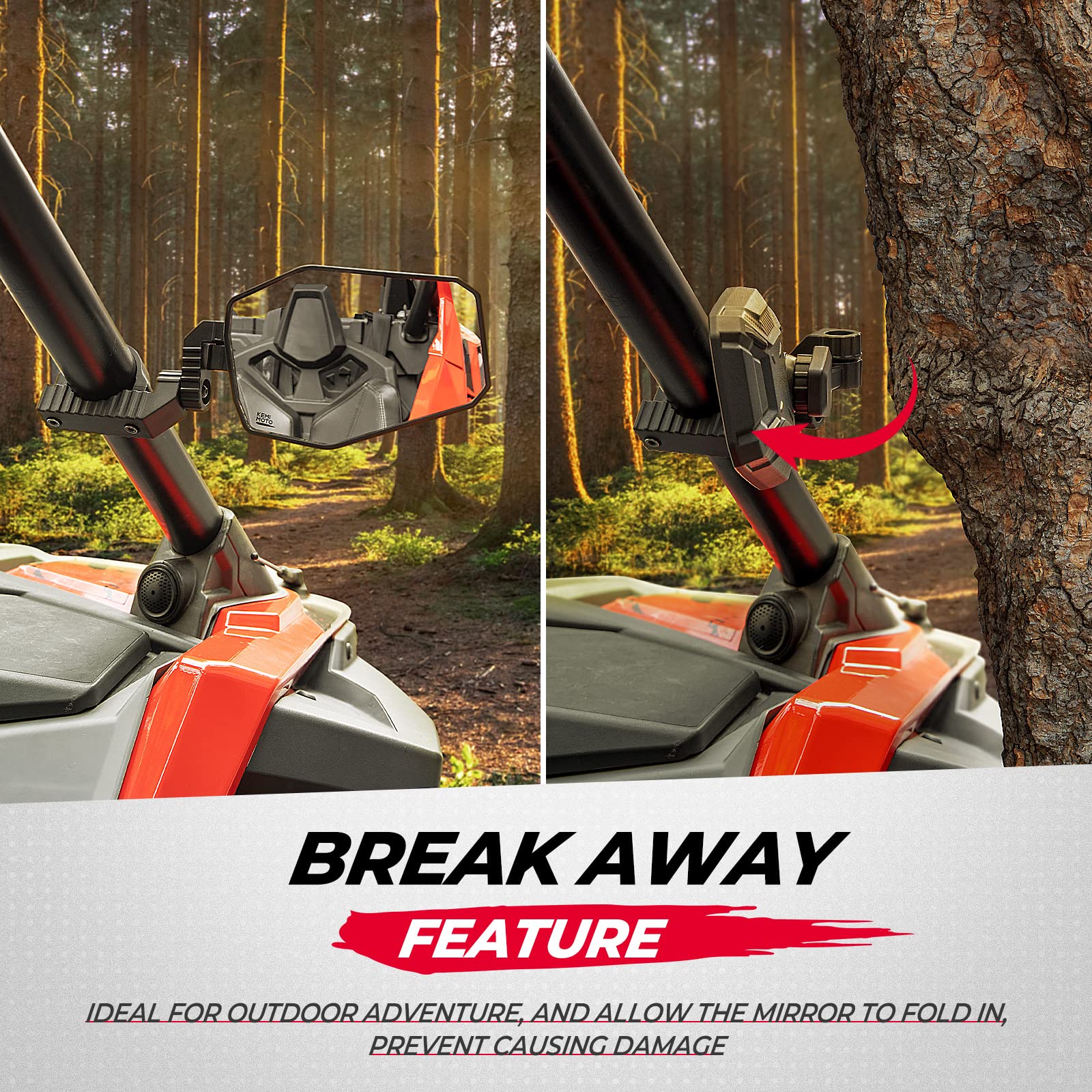 UTV Side Mirrors Fit 1.65"-2" Roll bar for RZR/ X3/ Pioneer/ Talon/ Kawasaki/ CFMOTO (1 pair) - Image 6