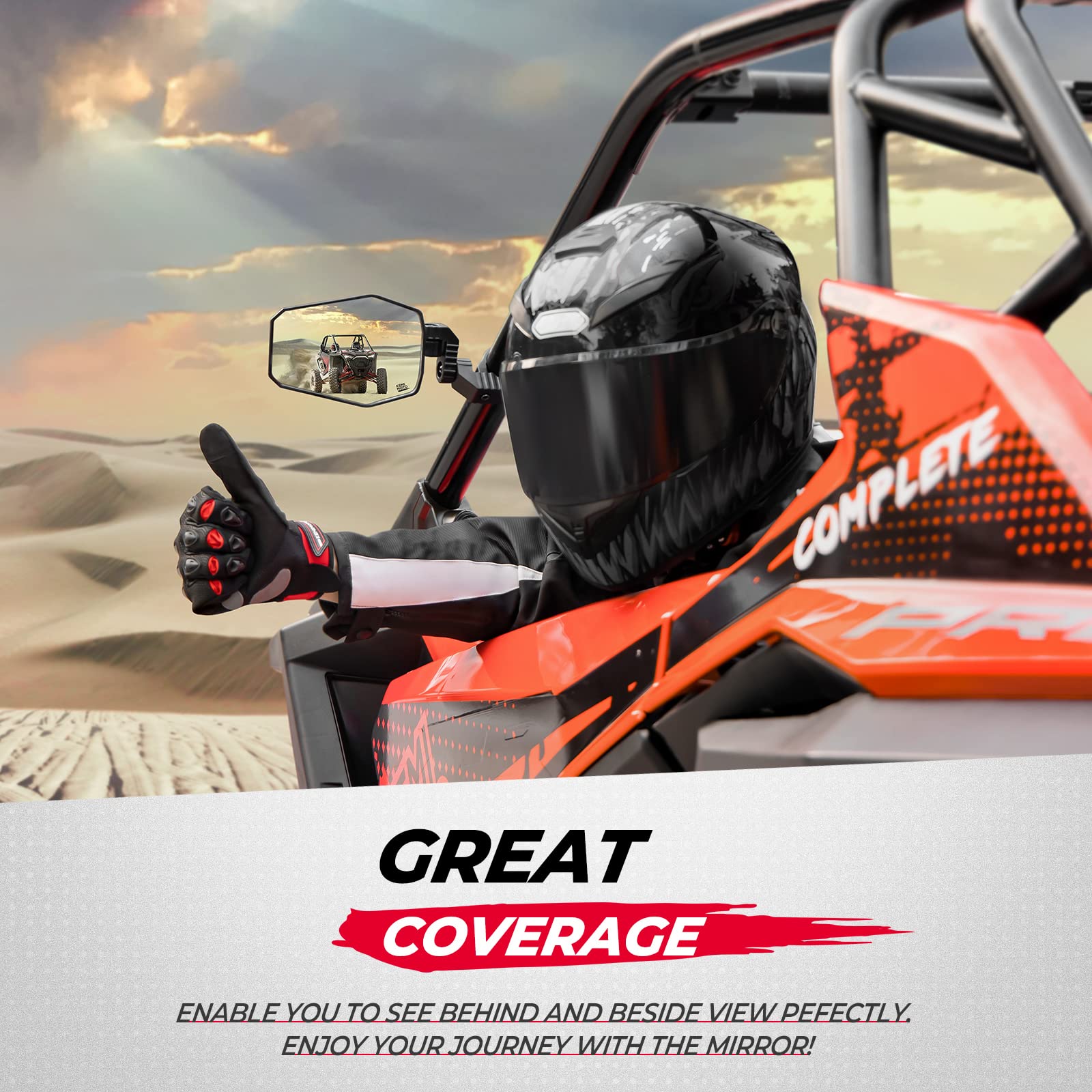 UTV Side Mirrors Fit 1.65"-2" Roll bar for RZR/ X3/ Pioneer/ Talon/ Kawasaki/ CFMOTO (1 pair) - Image 7