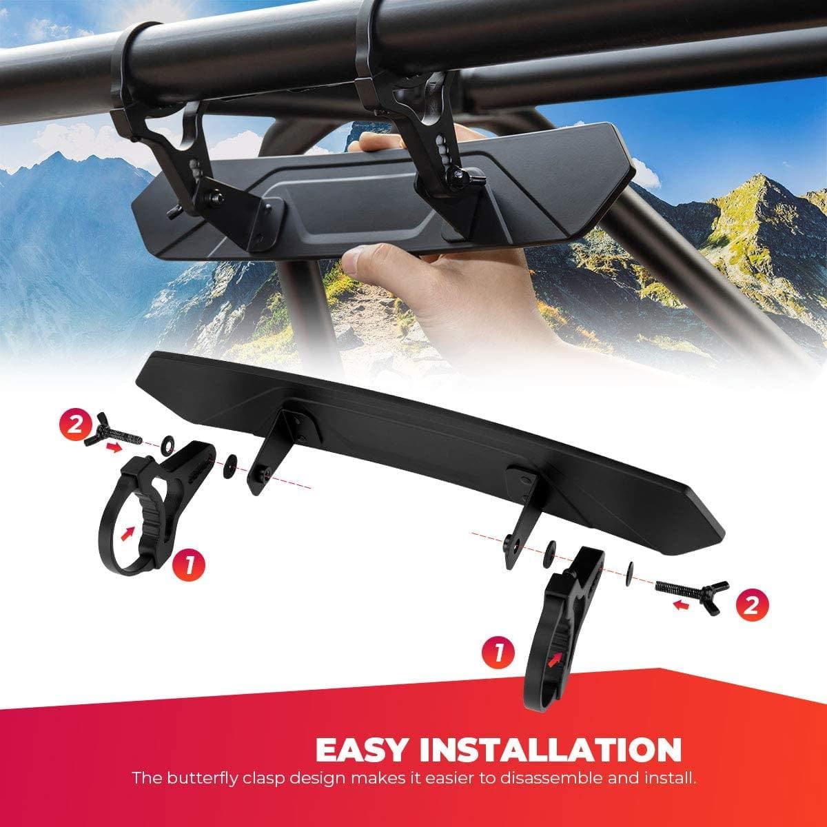 Rear View Mirror 1.65''-2'' for Maverick X3/ RZR/ Pioneer/ Talon/ Kawasaki - Image 6