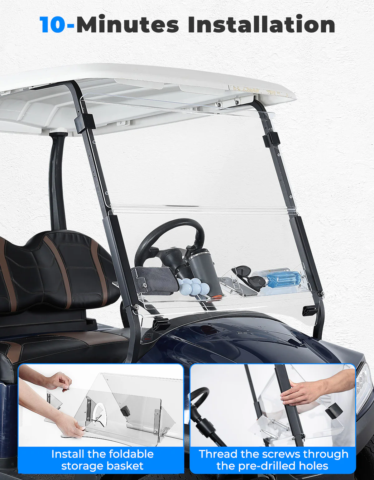 Foldable Golf Cart Windshield with Storage Basket for Club Car Precedent (2004+) - Image 5