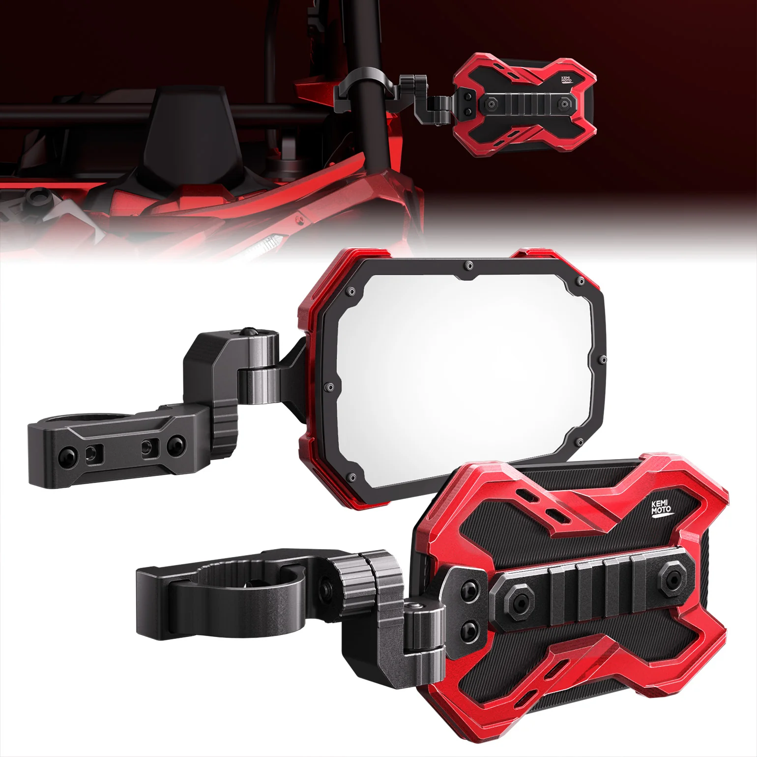 CNC UTV Mirror X w/Integrated light mount for 1.65-2 Inch Roll Bar (1 Pair) - Image 11