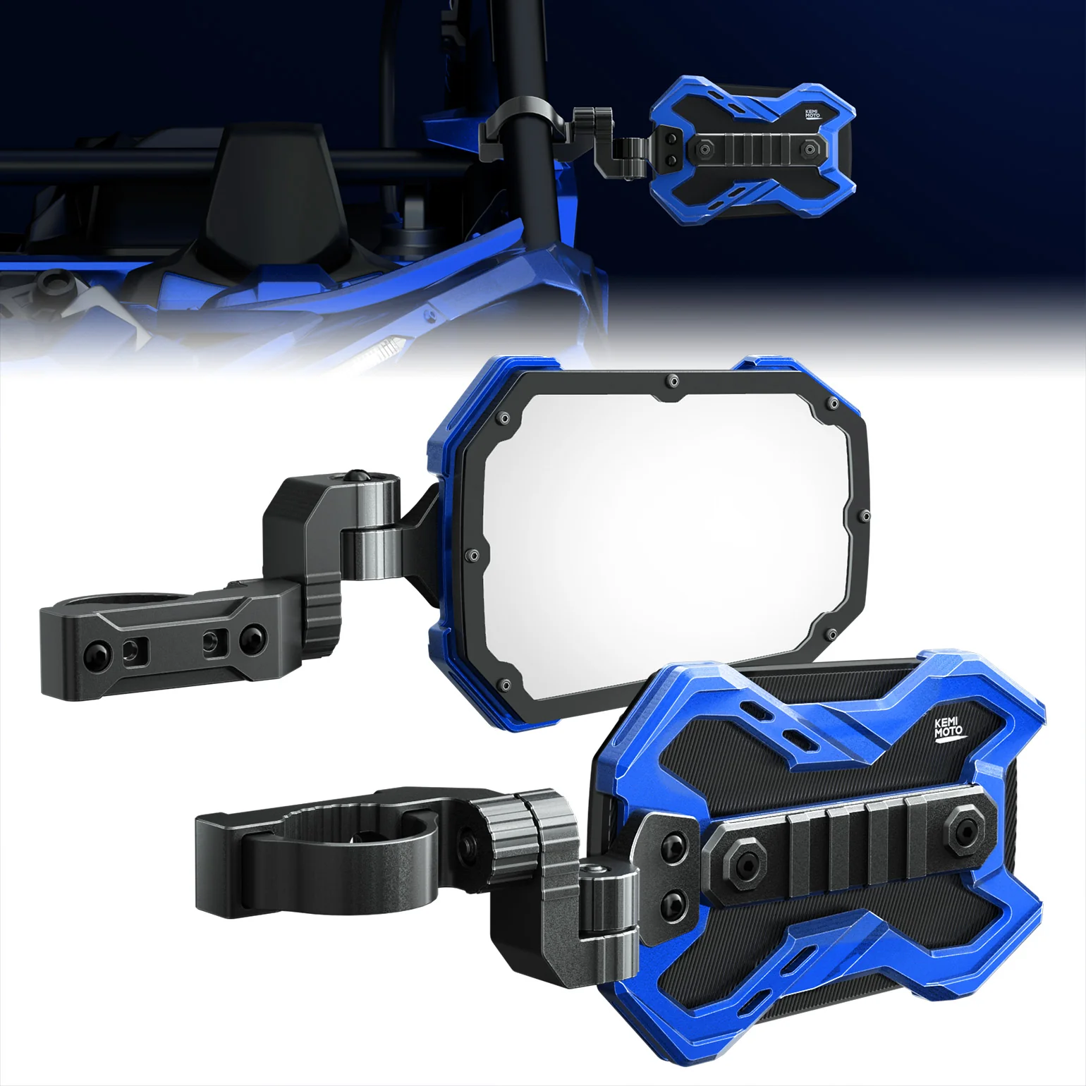 CNC UTV Mirror X w/Integrated light mount for 1.65-2 Inch Roll Bar (1 Pair) - Image 12