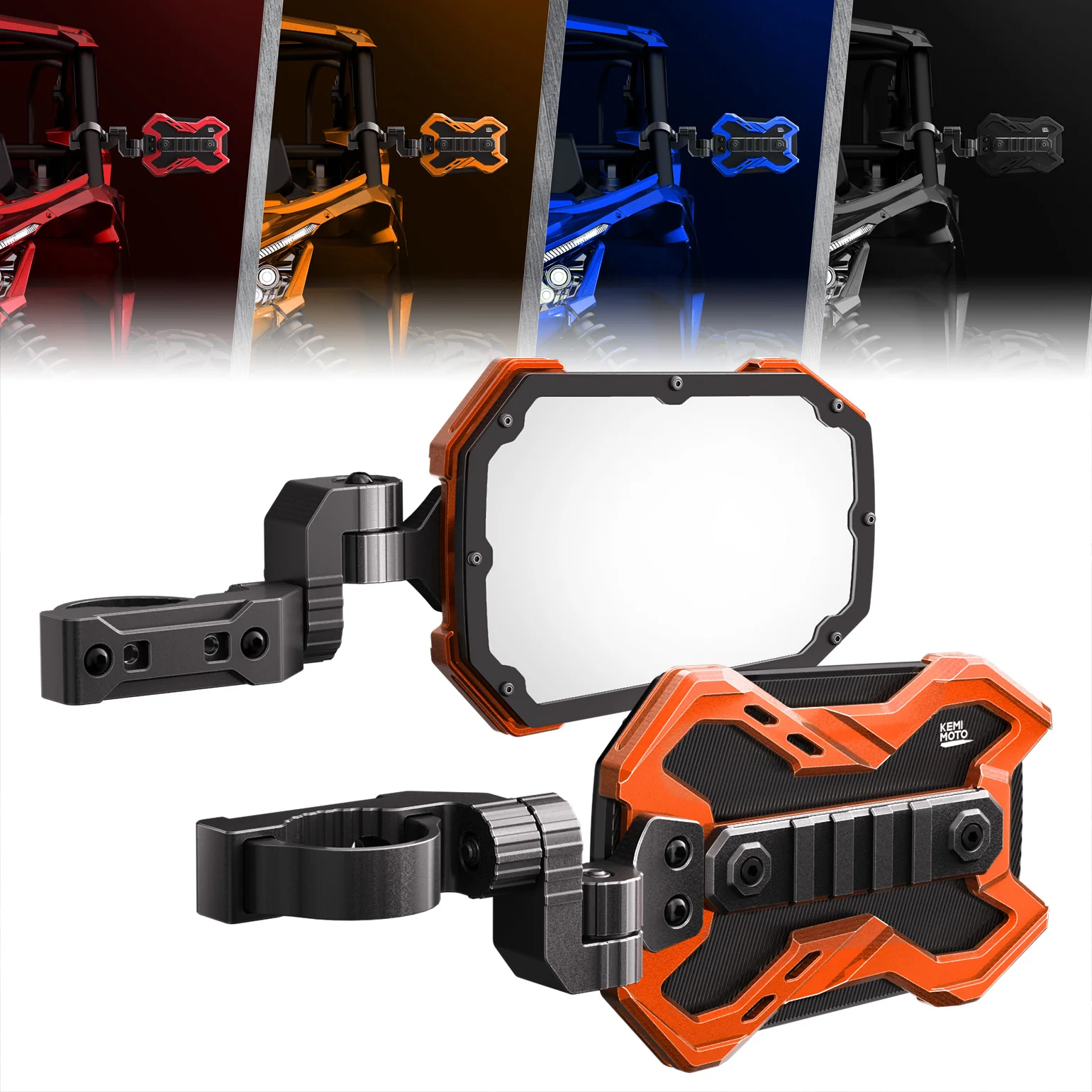 CNC UTV Mirror X w/Integrated light mount for 1.65-2 Inch Roll Bar (1 Pair) - Image 13