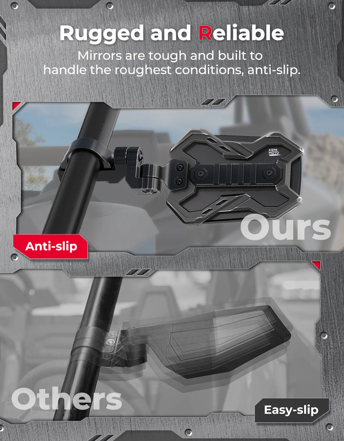 CNC UTV Mirror X w/Integrated light mount for 1.65-2 Inch Roll Bar (1 Pair) - Image 6