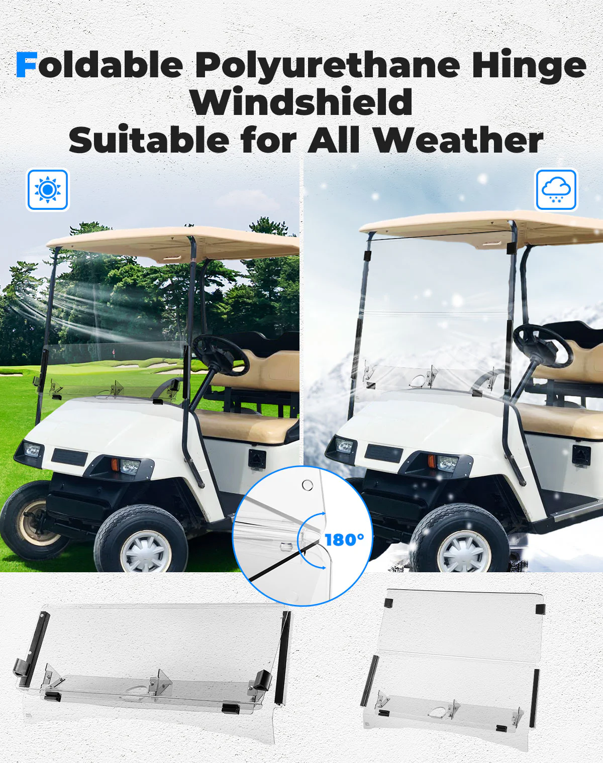 Foldable Golf Cart Windshield with Storage Basket for EZGO TXT - Image 4