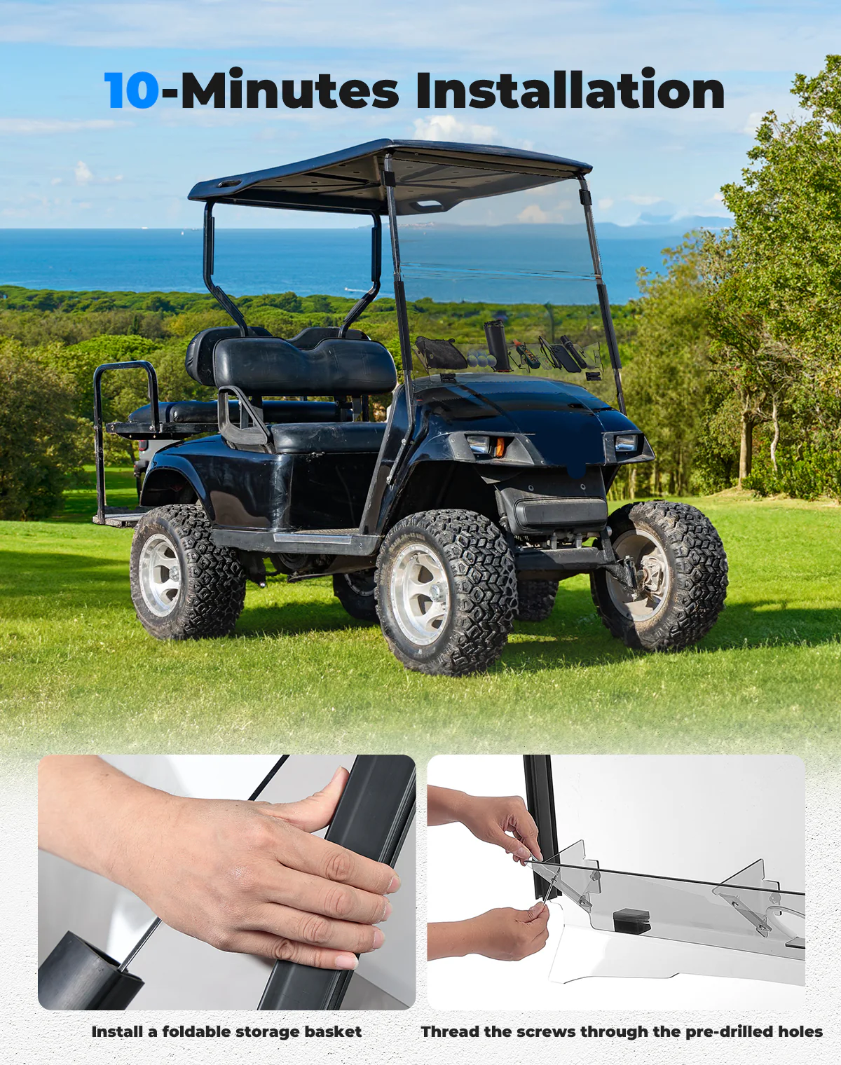 Foldable Golf Cart Windshield with Storage Basket for EZGO TXT - Image 5