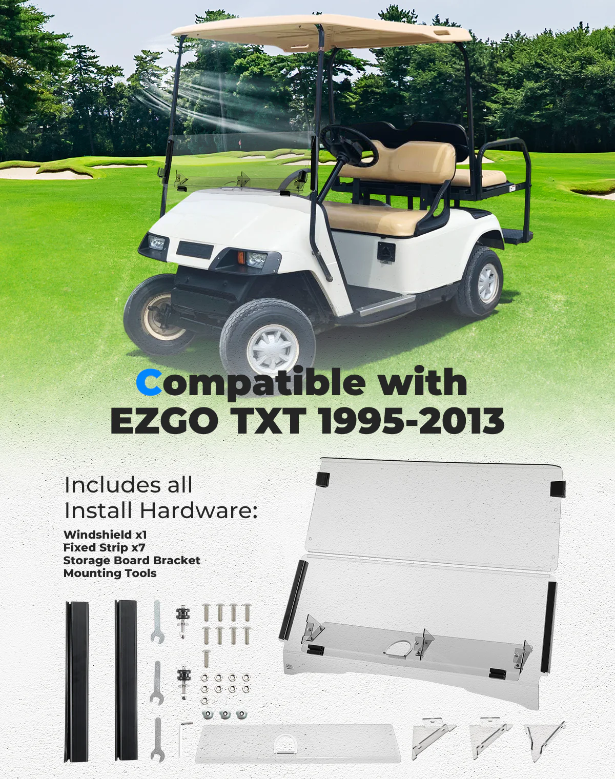 Foldable Golf Cart Windshield with Storage Basket for EZGO TXT - Image 6