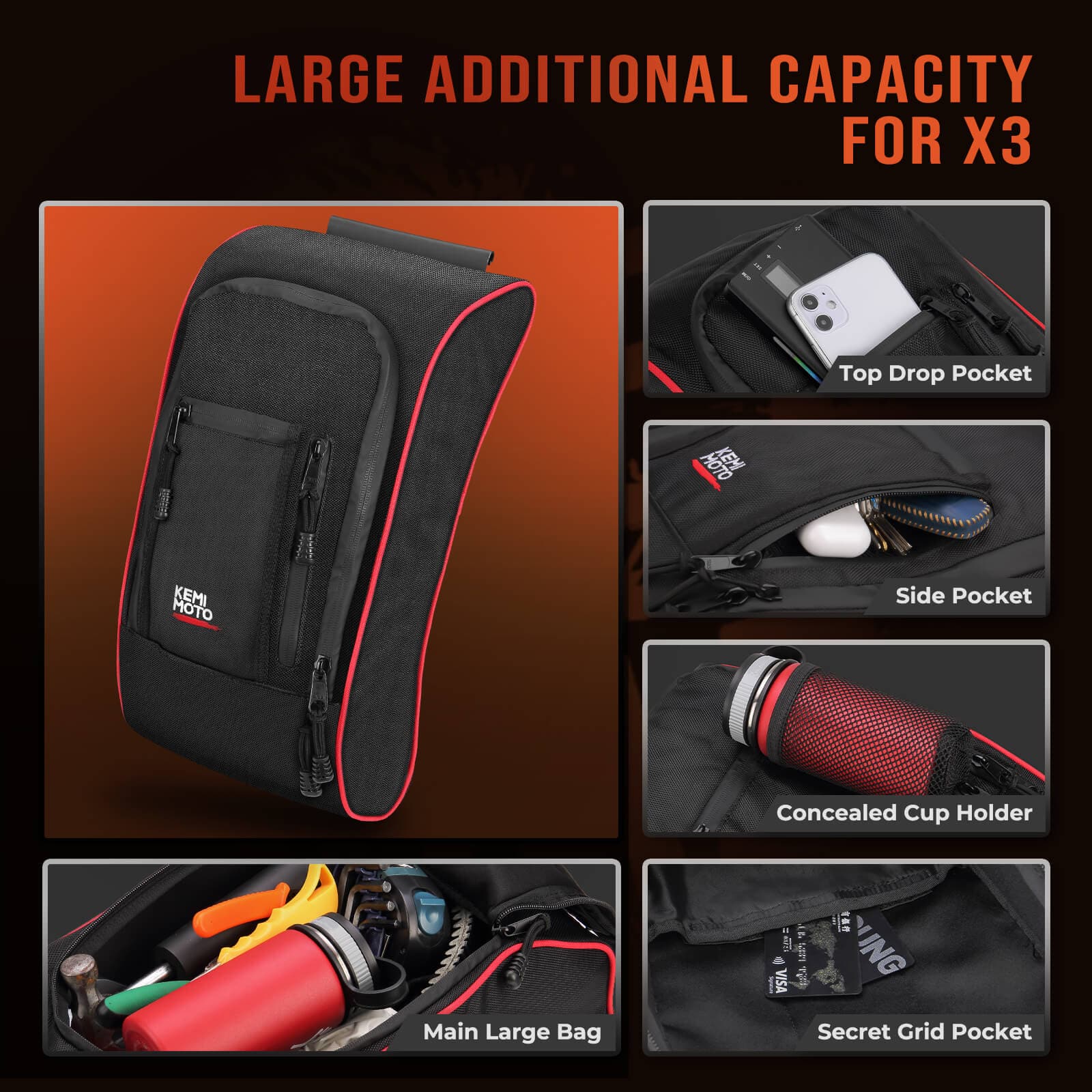 Front Lower Door Inserts & Console Storage Bag For Can-Am Maverick X3 - Image 14