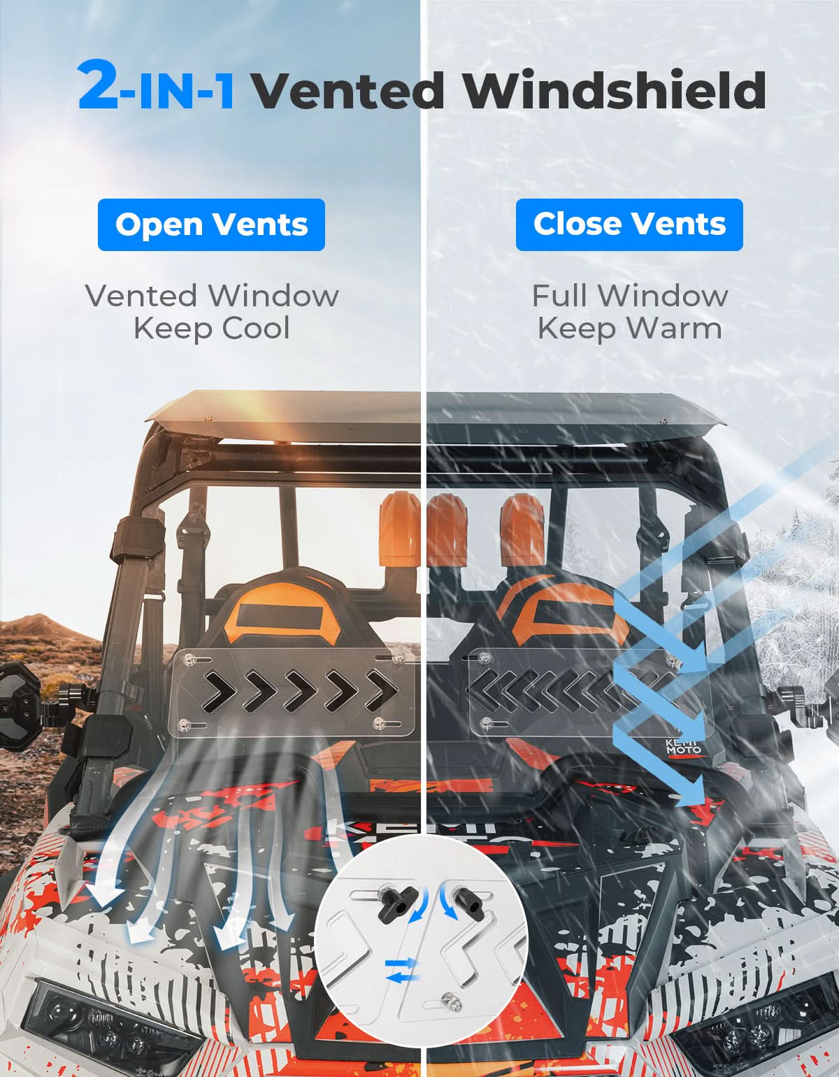 Front Windshield 2-IN-1 Vented for Polaris RZR XP 1000 / RZR XP Turbo 2019-2023 - Image 3