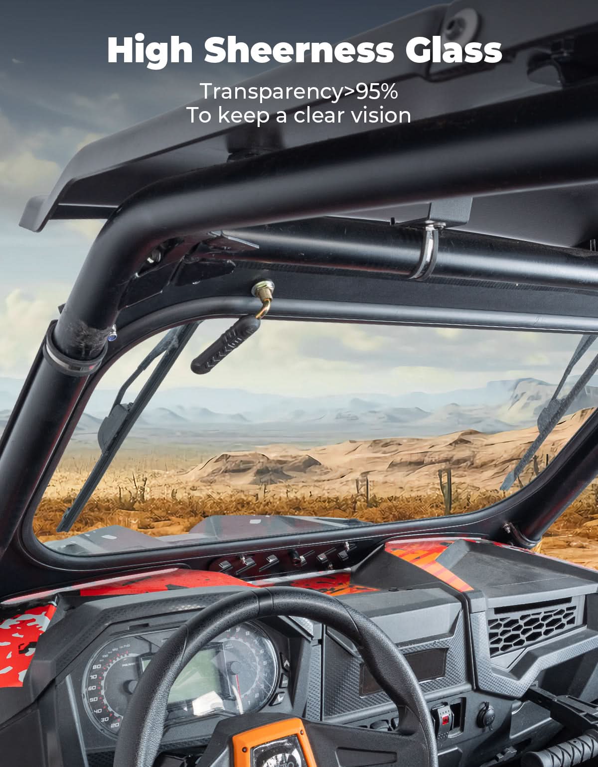 Glass Windshield with 2 Manual Wipers for 2019-2023 Polaris RZR XP 1000 /Turbo - Image 3