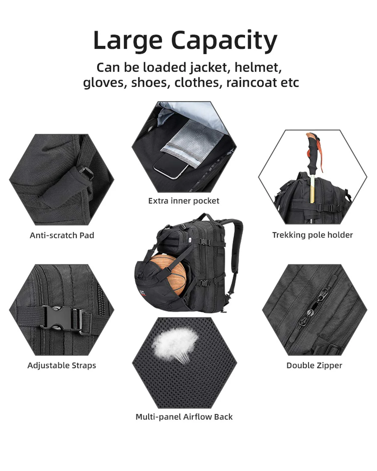 Motorcycle 37L Helmet Backpack with USB-charge Port - Image 4