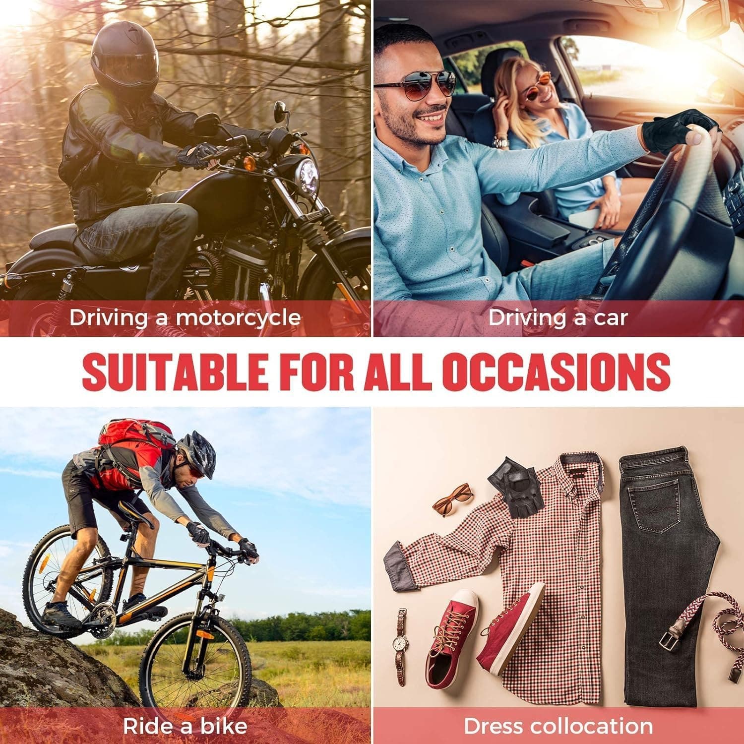 Motorcycle Fingerless Gloves, Black - Image 6