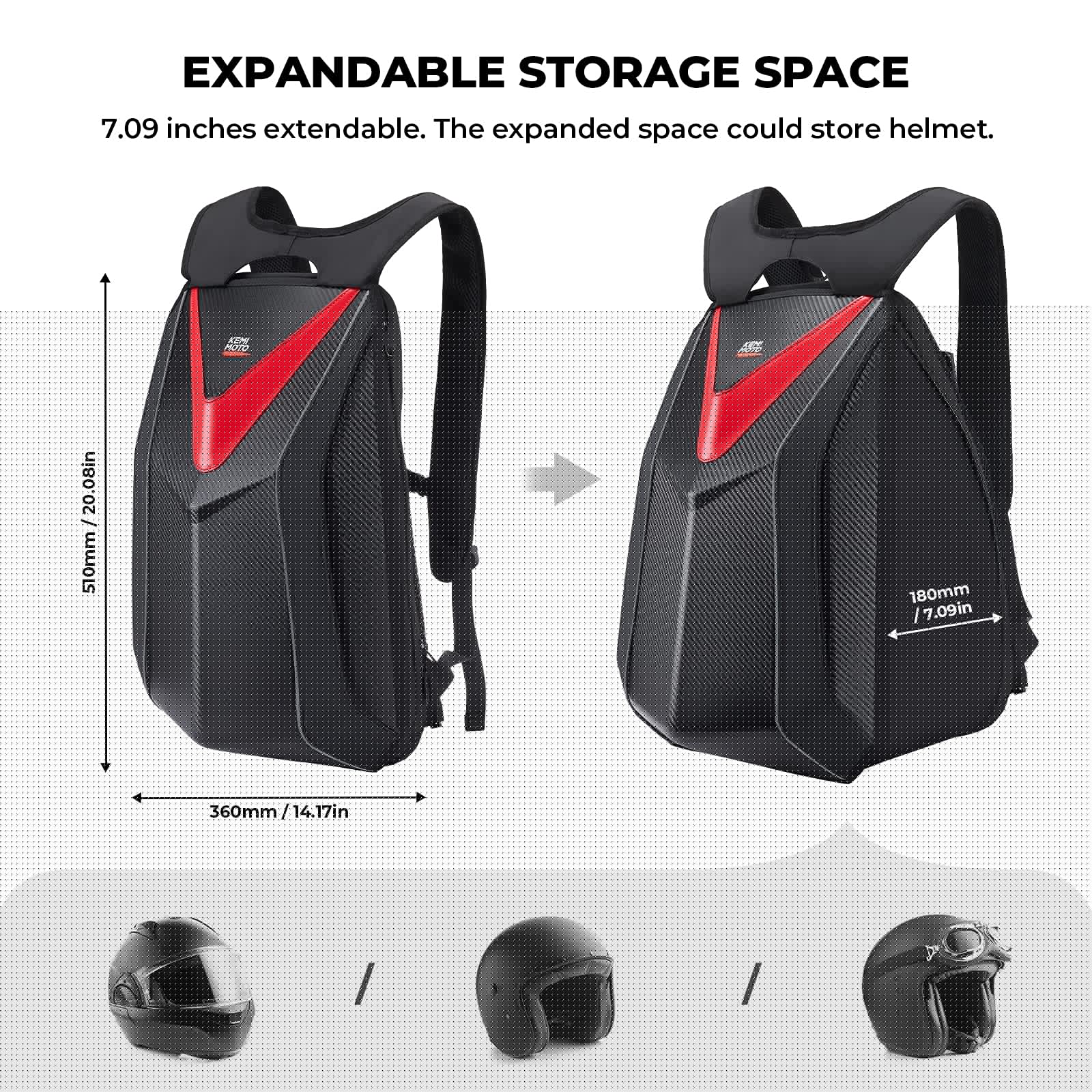 20L Motorcycle Hardshell Expandable Backpack - Image 3