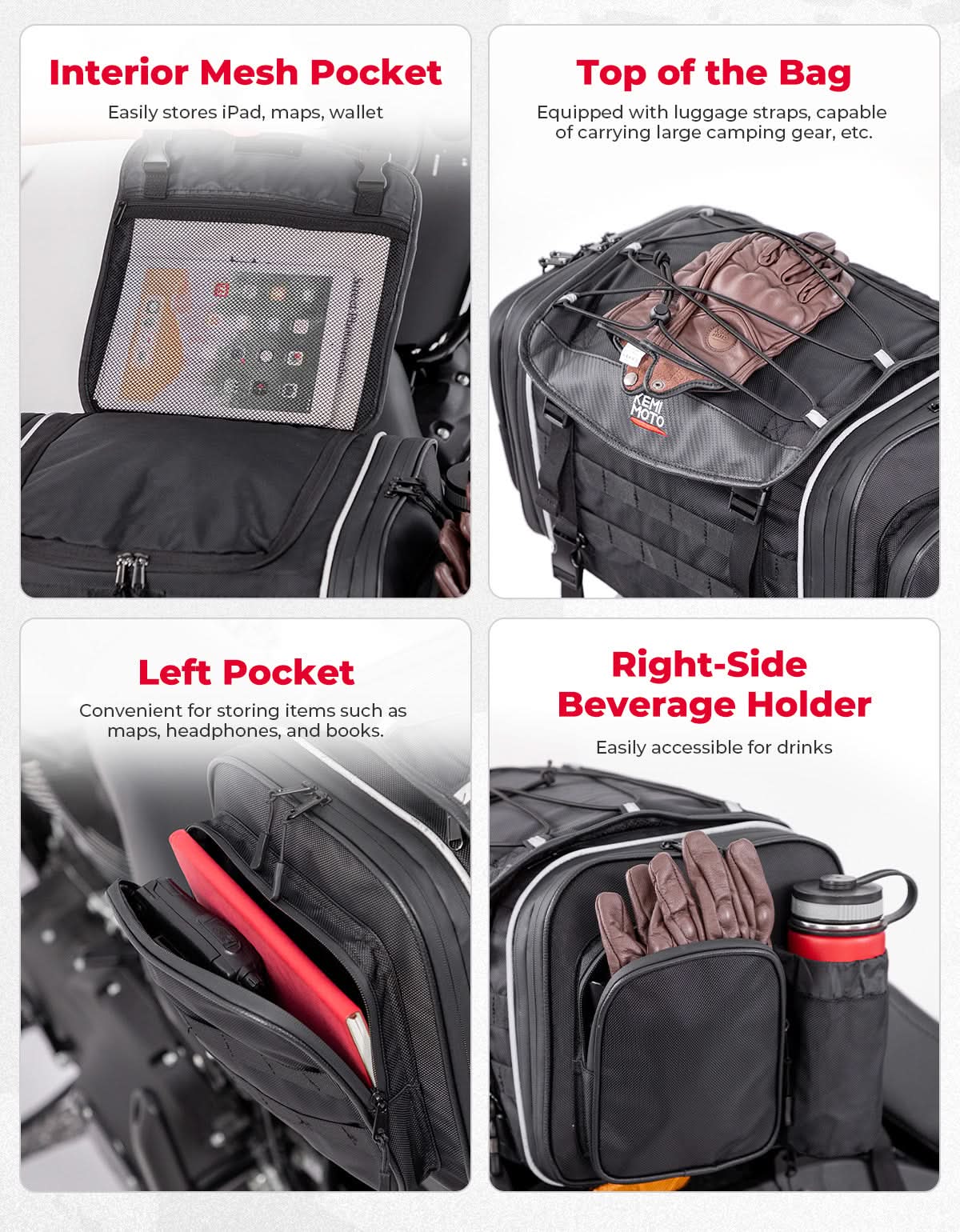 Motorcycle Travel Luggage Bags, 23L-30L Expandable Tail Bag - Image 5