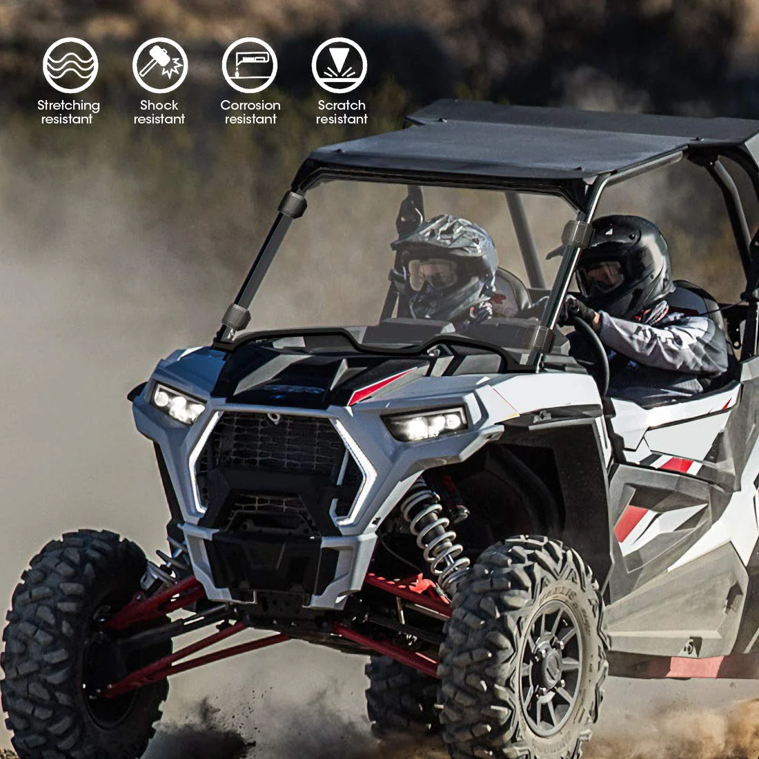 Front Full Windshield with 4 Black Clamps for Polaris RZR - Image 6