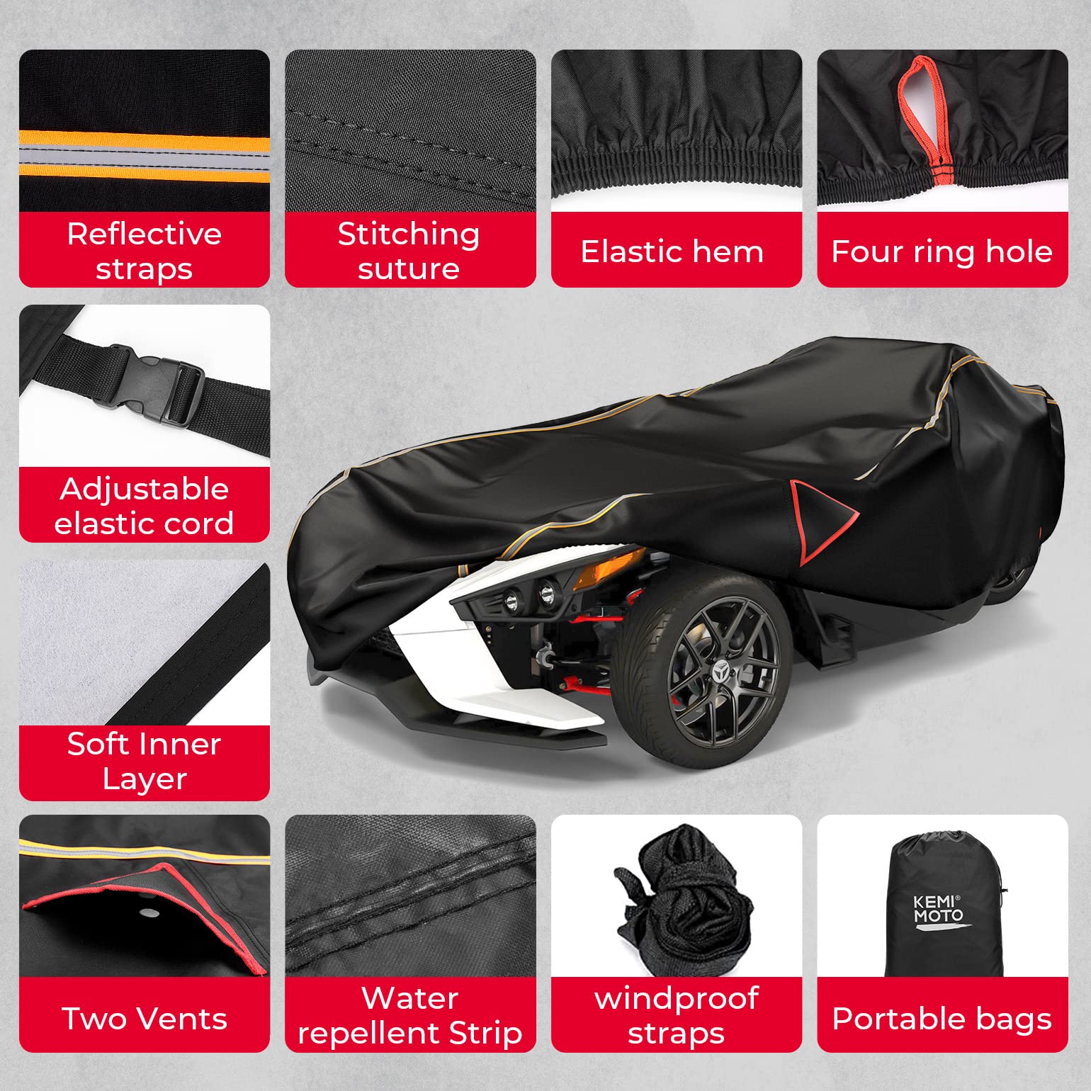 Full Cover with Reflective Strips For Polaris Slingshot S/R/SL/SLR/GT - Image 6