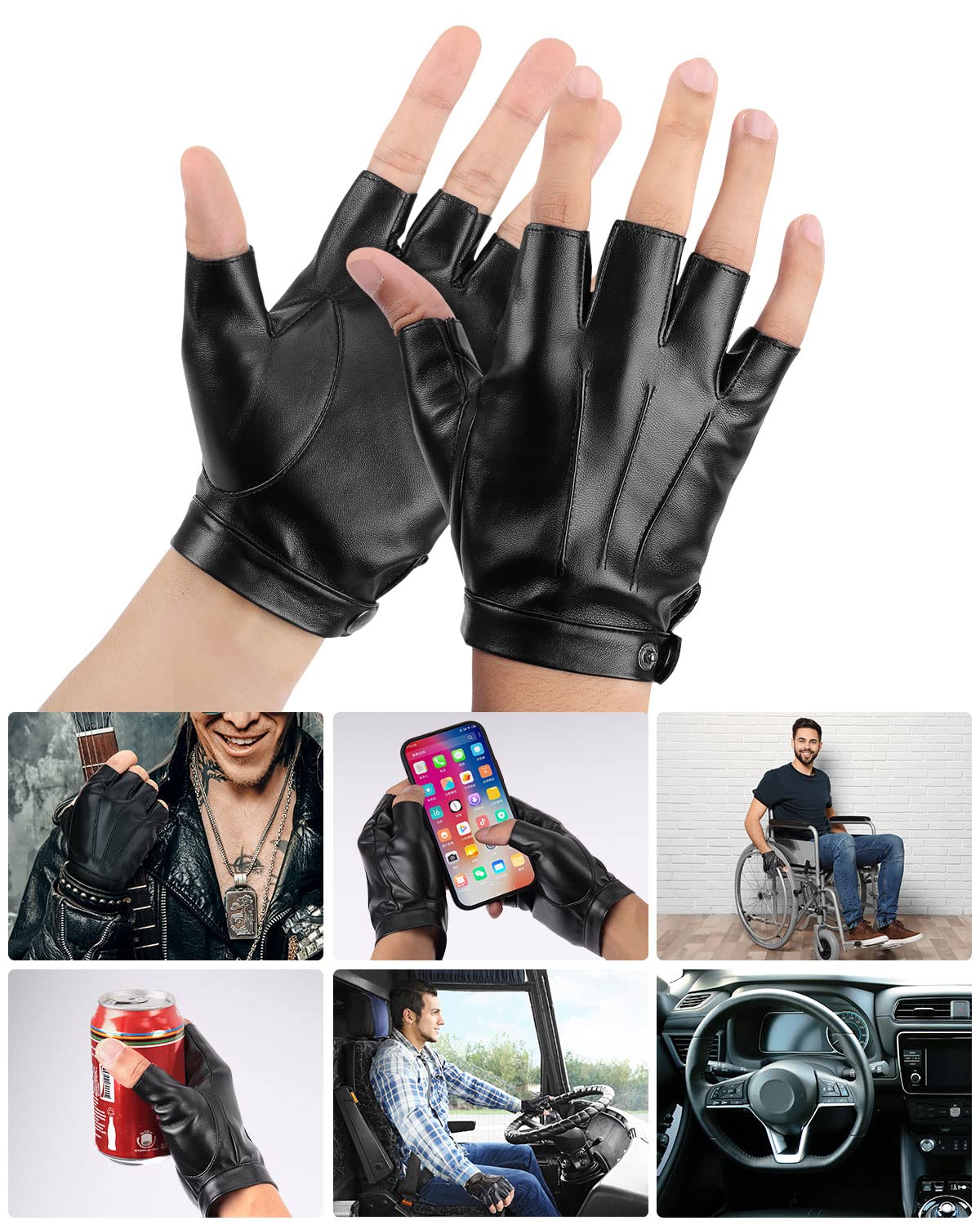 Fingerless Driving Gloves, PU Faux Leather Half Finger Glove for Men Women Teens - Image 7