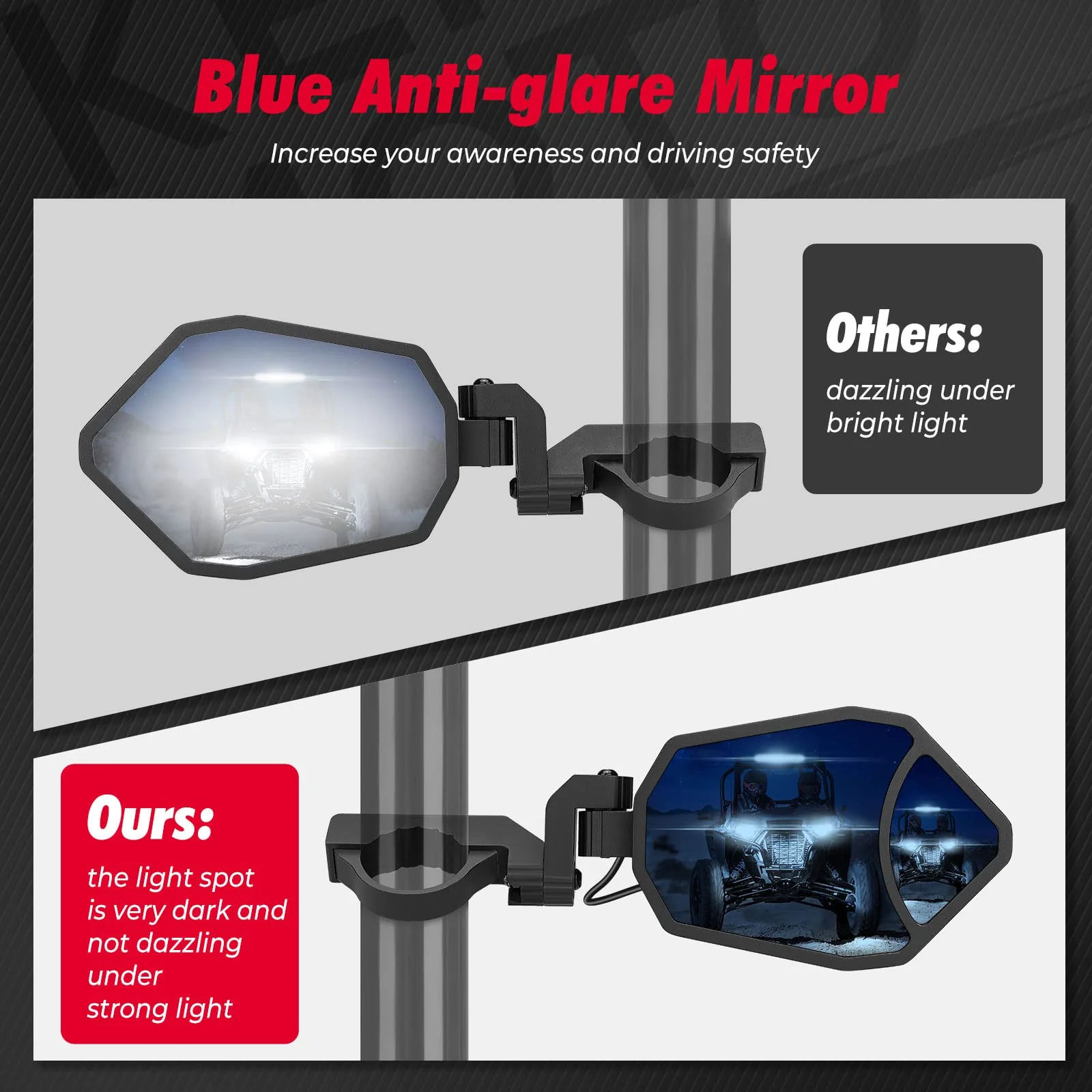 Aluminium RGB UTV Side Mirrors for Can Am Maverick X3/ RZR w/ 1.6"-2" Roll Bar (1 pair) - Image 3