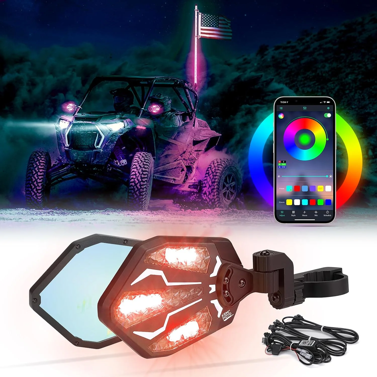 Aluminium RGB UTV Side Mirrors for Can Am Maverick X3/ RZR w/ 1.6"-2" Roll Bar (1 pair) - Image 9