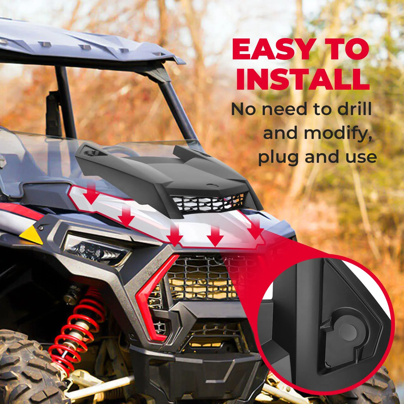 Hood Scoop Replacement Air Intake Cover Kit for Polaris RZR XP 1000 - Image 4