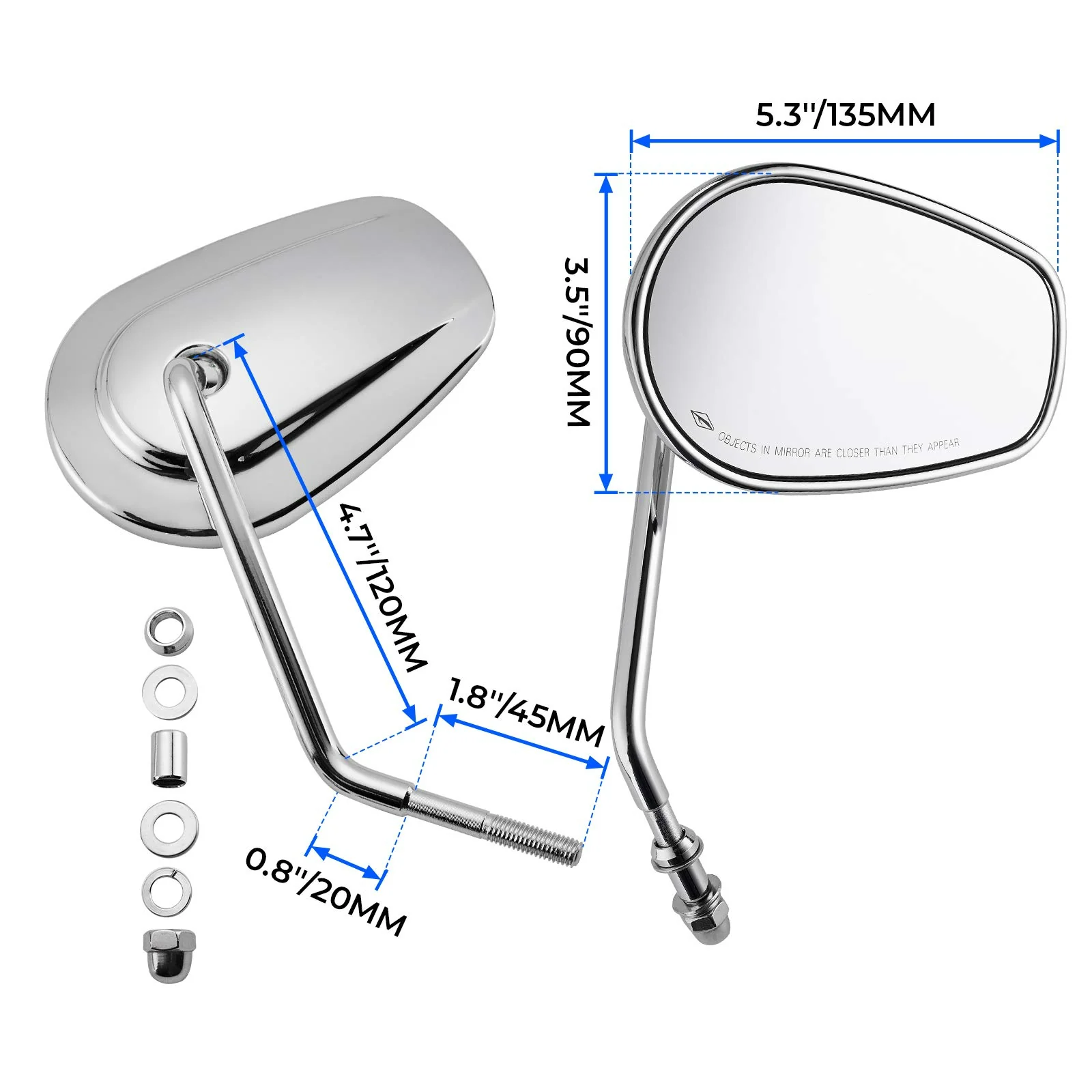 Side Rear View Mirrors with M8 Thread for Harley - Image 3