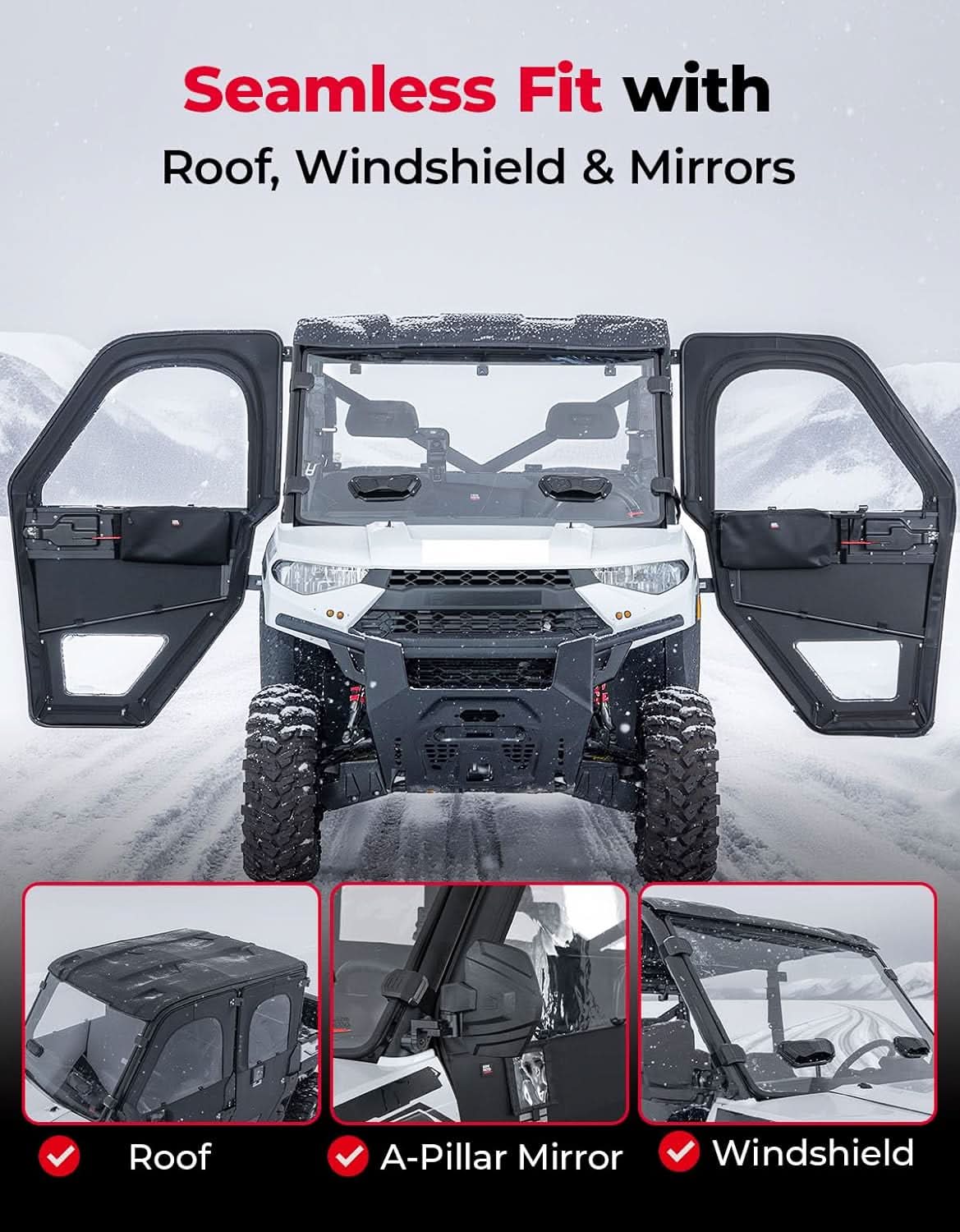 UTV Doors With Steel Frame for Polaris Ranger CREW XP 1000 2019-2026 - Image 5