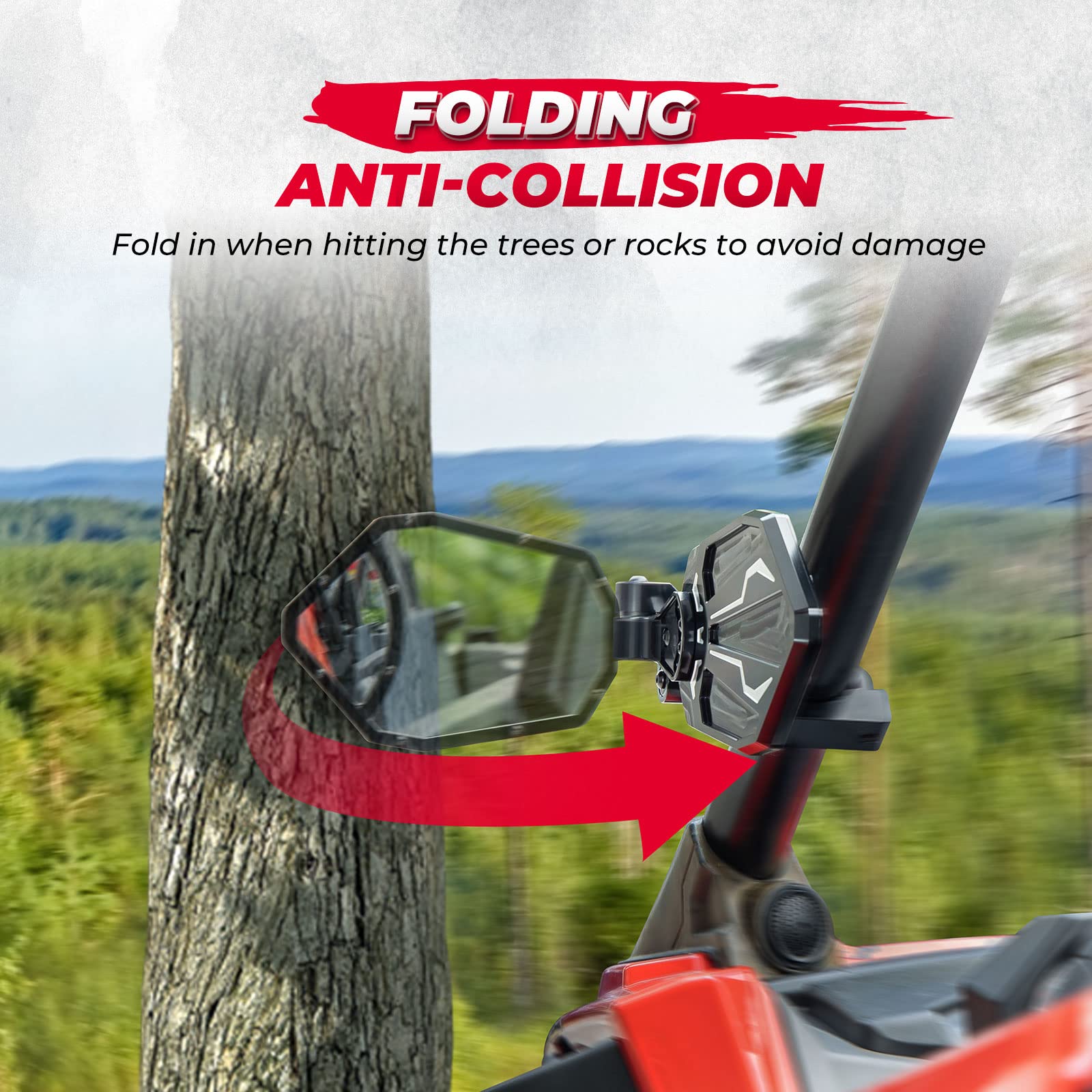 CNC Aluminum UTV Side Mirrors for 1.6"-2" Roll Bar - Image 4