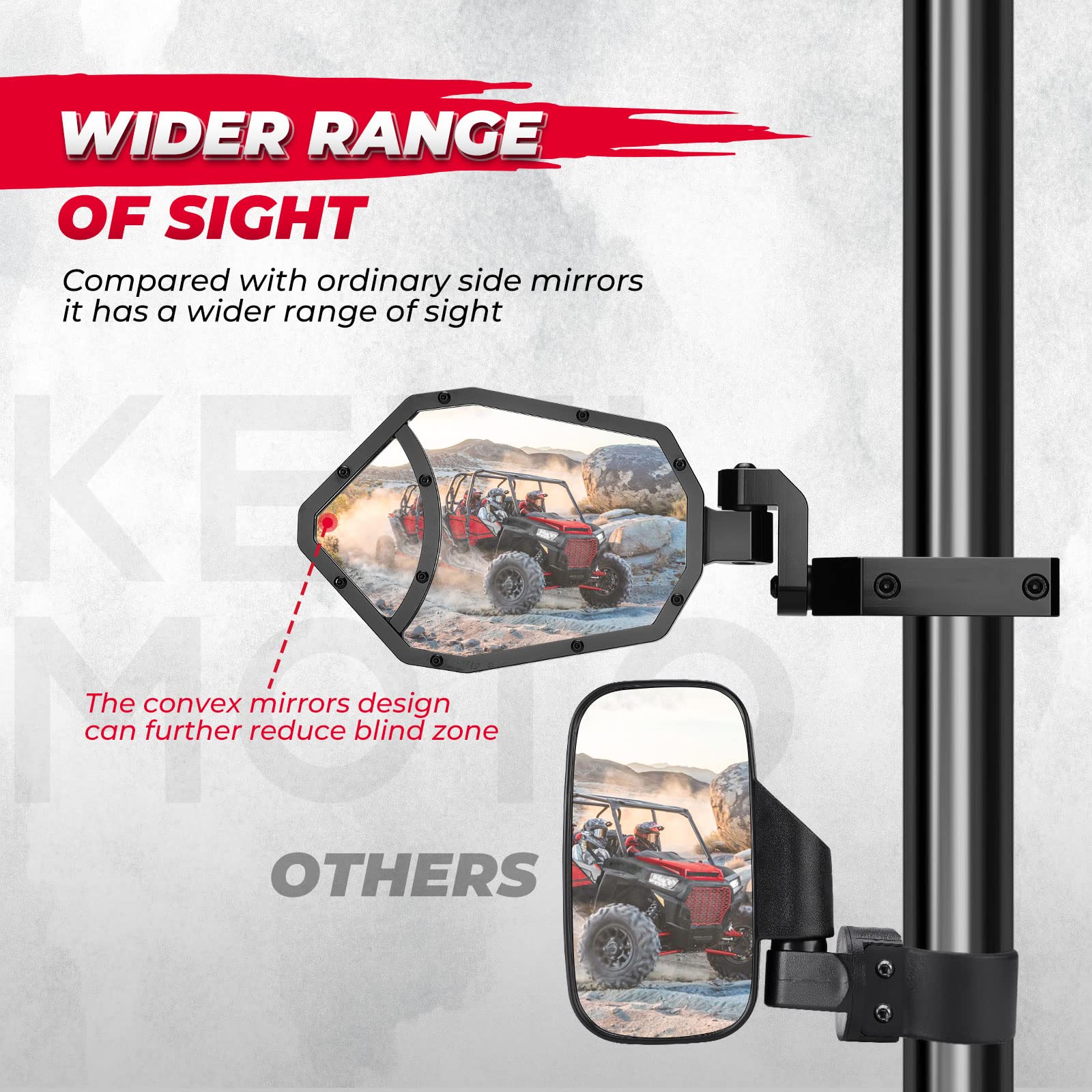 CNC Aluminum UTV Side Mirrors for 1.6"-2" Roll Bar - Image 5