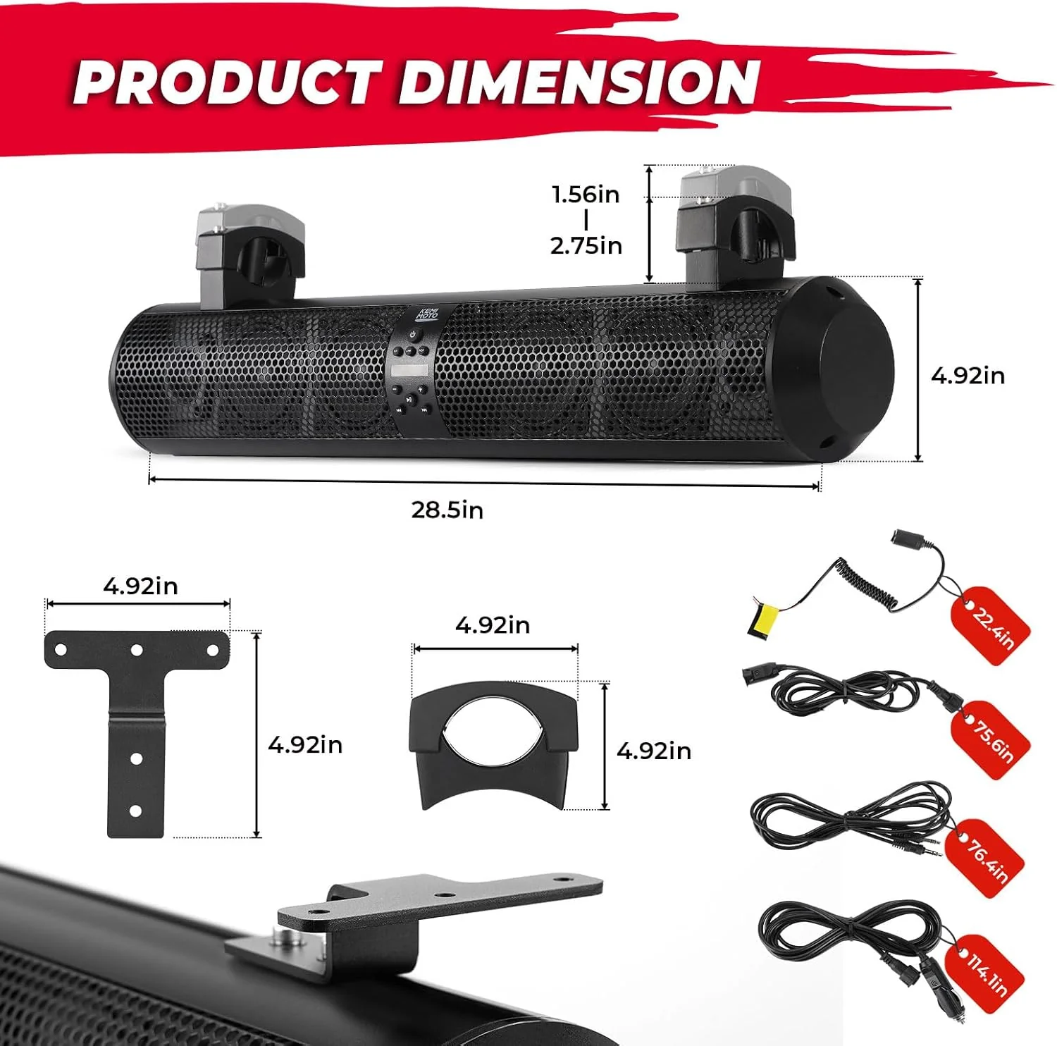 SxS UTV Sound Bar System Bluetooth Speaker 500W 28" Outdoor Marine Soundbars - Image 7