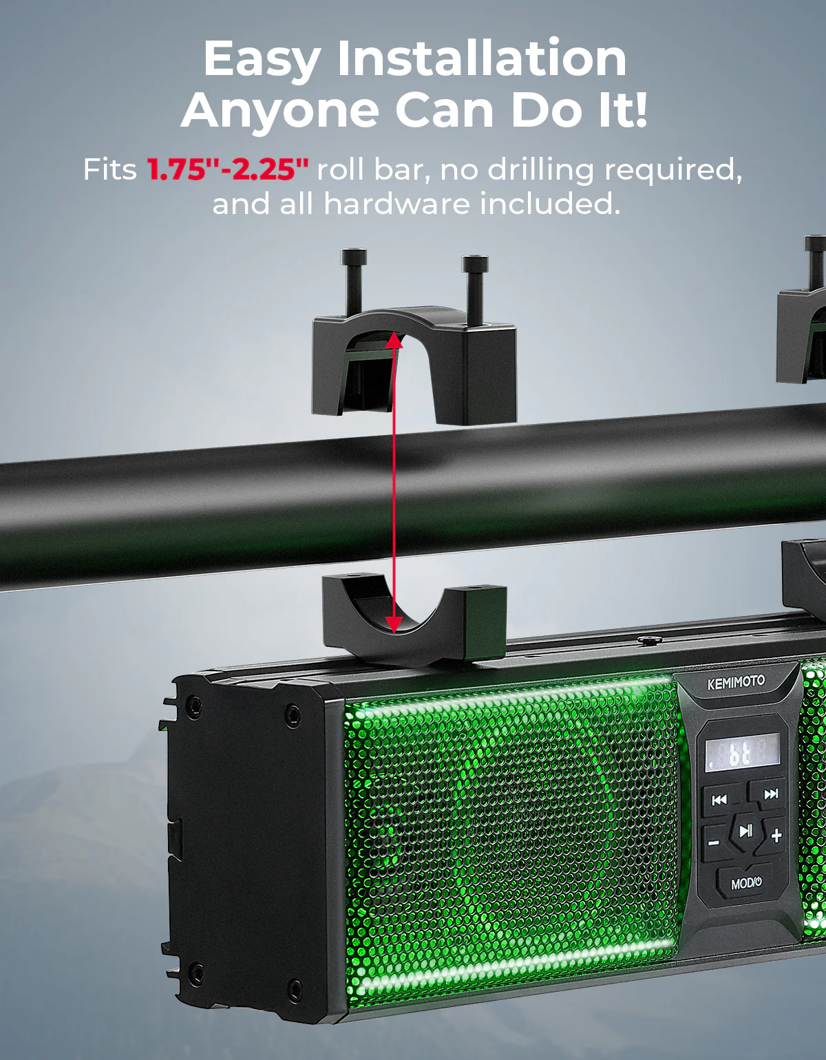 16” RGB Universal Sound Bar for Can Am Maverick X3/ RZR w/ 1.75''-2.25'' Roll Bar - Image 5