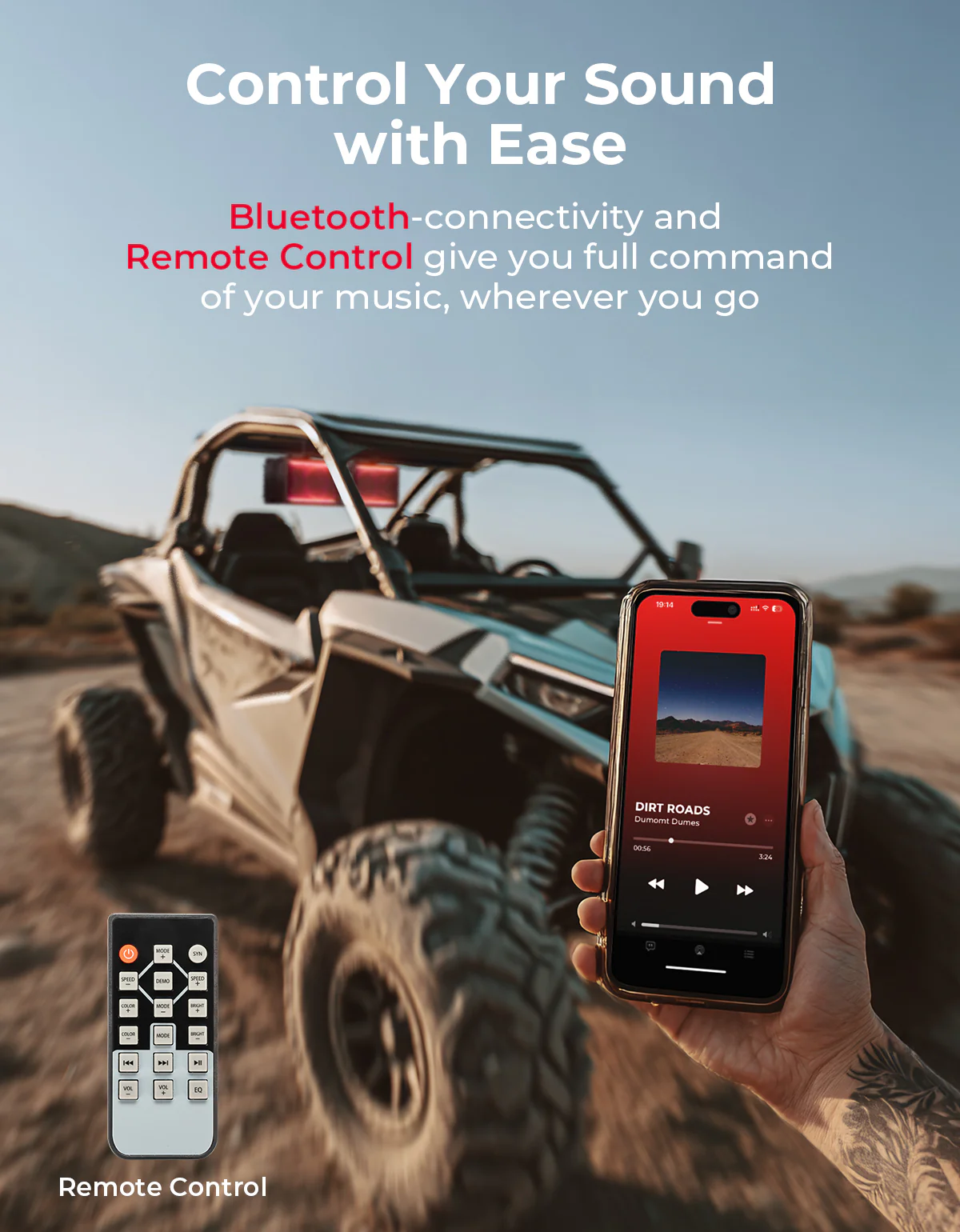 16” RGB Universal Sound Bar for Can Am Maverick X3/ RZR w/ 1.75''-2.25'' Roll Bar - Image 6