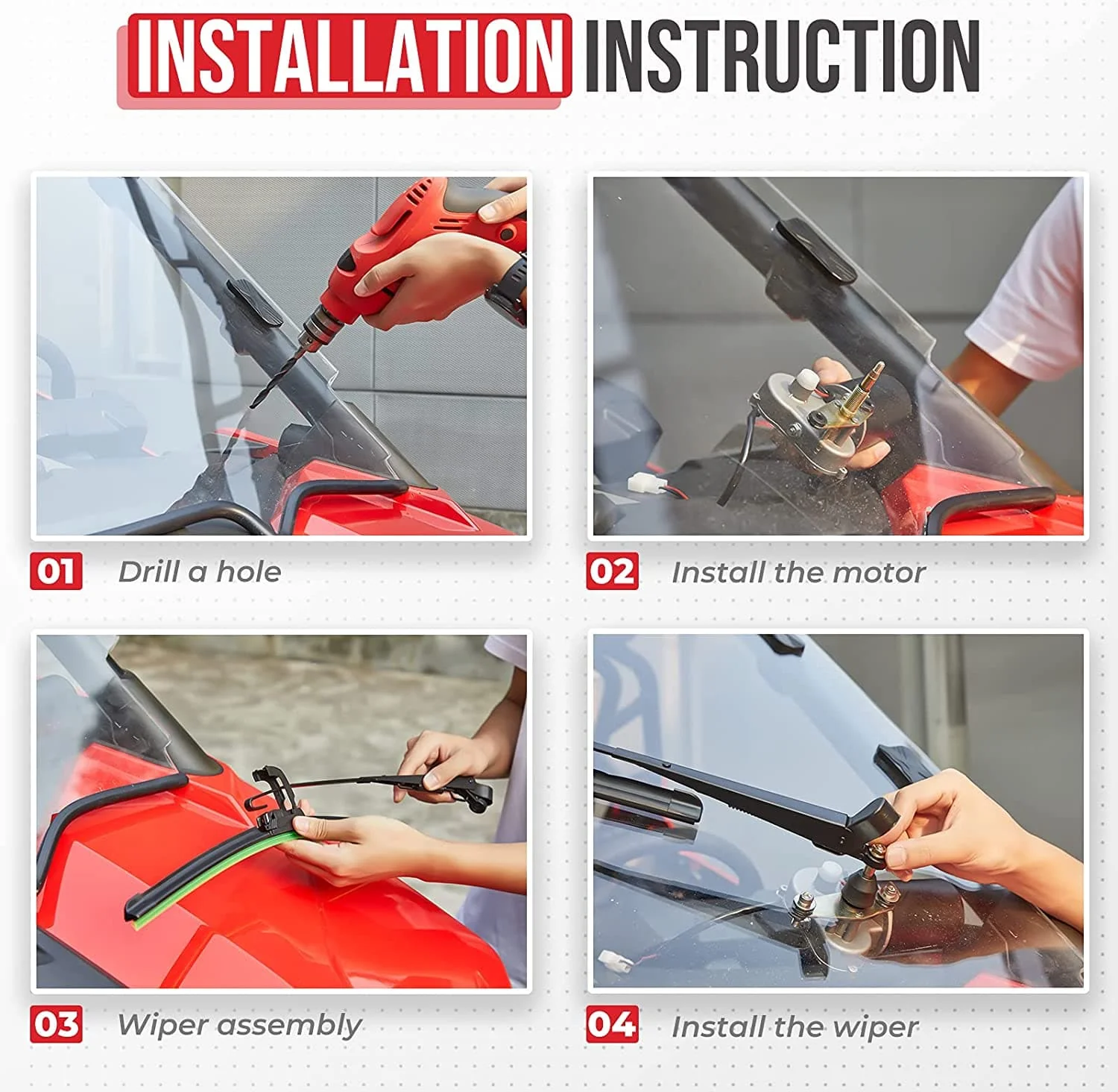 12V Electric Windshield Wiper Washer Kit for Polaris RZR, Ranger, Can-Am - Image 7